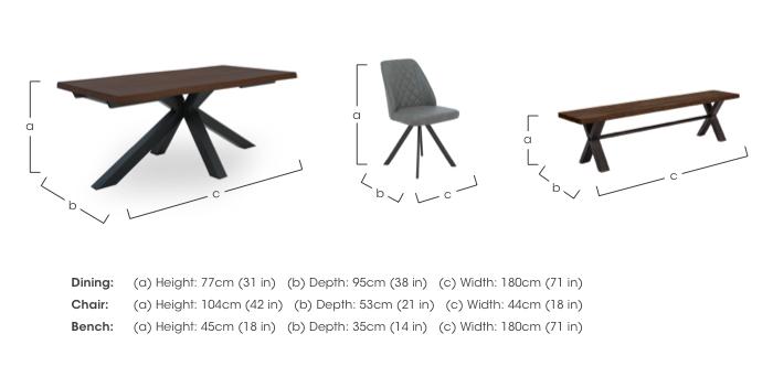Mars Large Live Edge Dining Table with 180cm Dining Bench and 4 Faux Leather Swivel Dining Chairs in  on Furniture Village