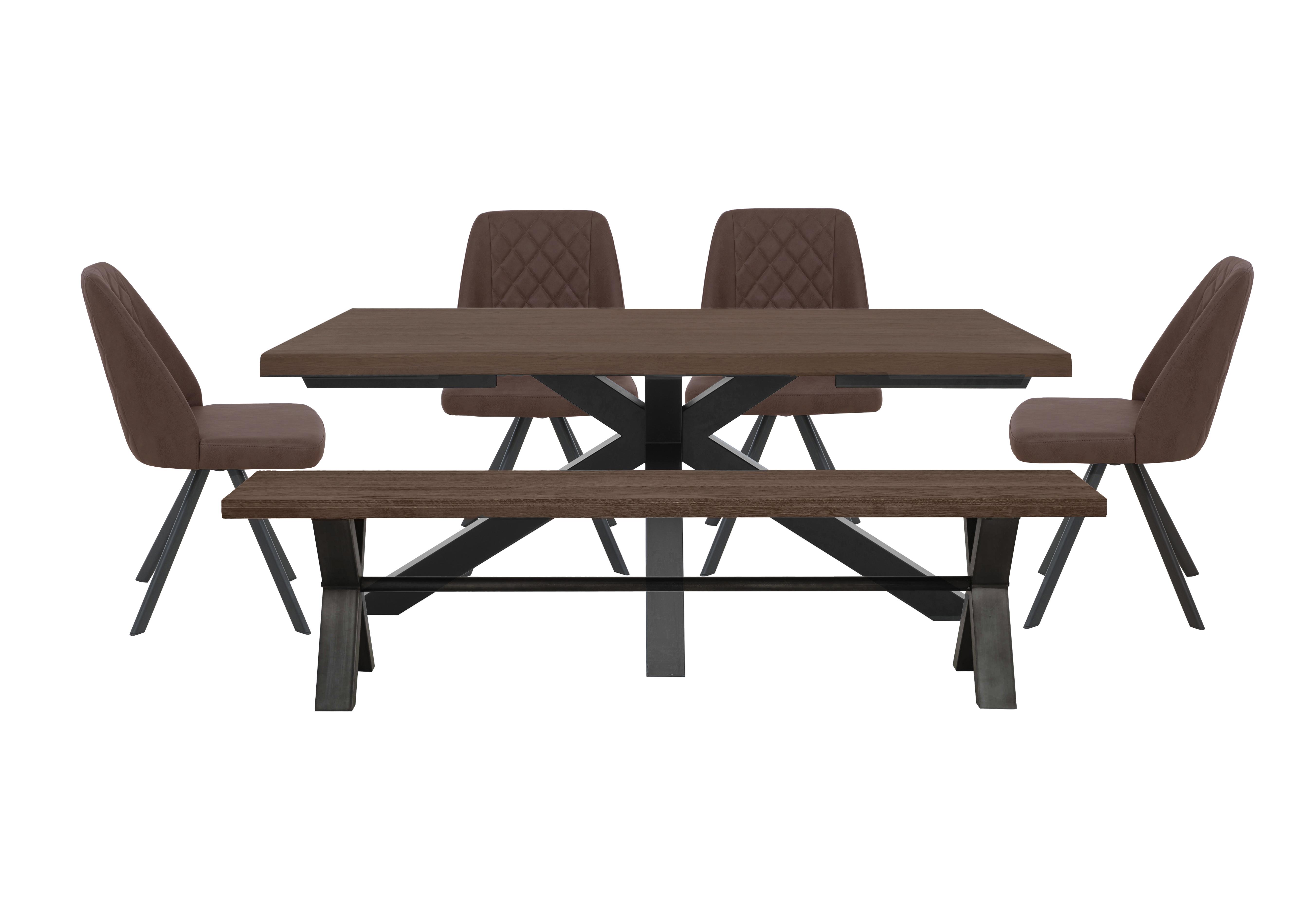 Mars Large Live Edge Dining Table with 180cm Dining Bench and 4 Faux Leather Swivel Dining Chairs in Tan on Furniture Village