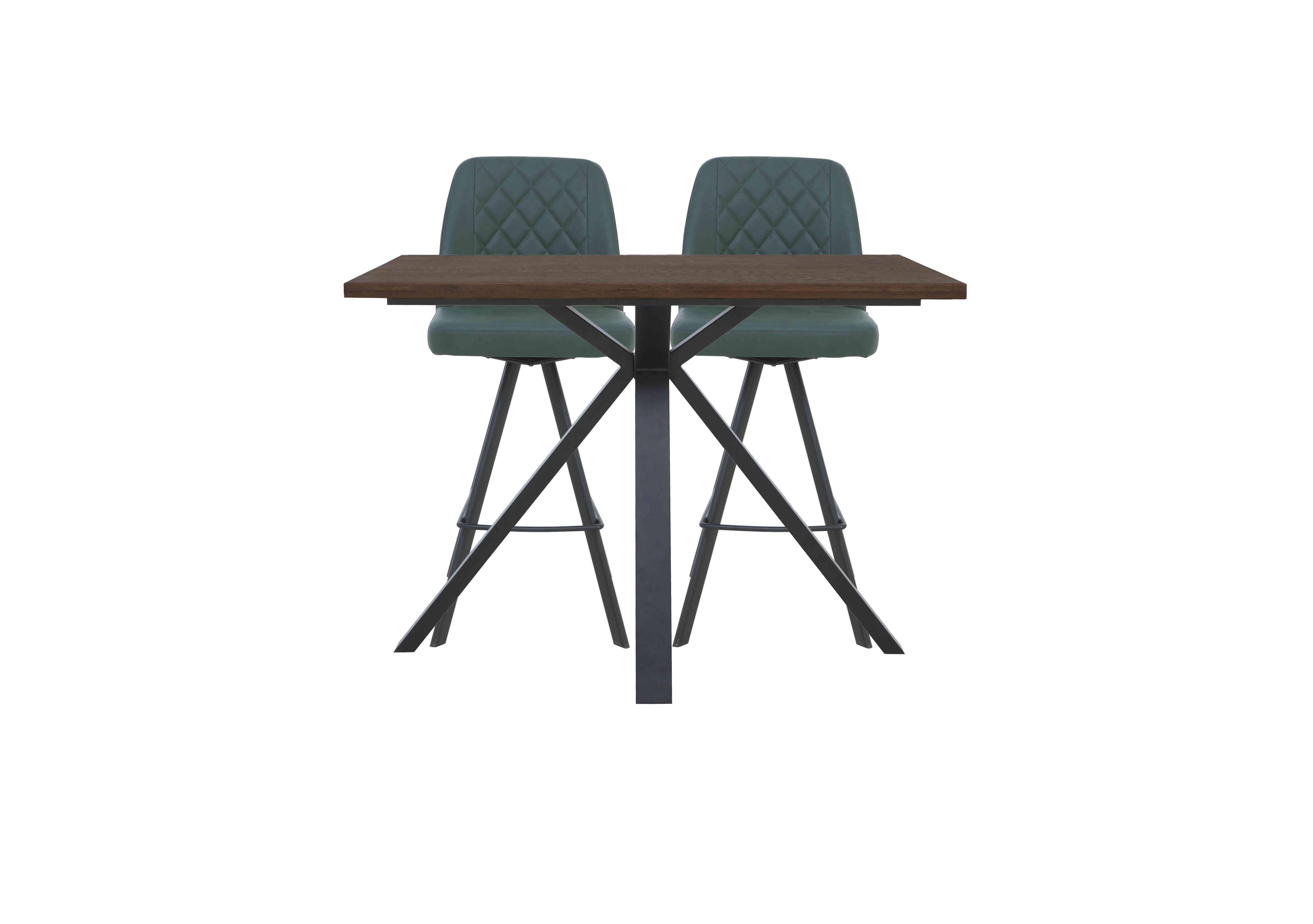 Mars 130cm Bar Table With 2 Faux Leather Swivel Bar Stools in Green on Furniture Village