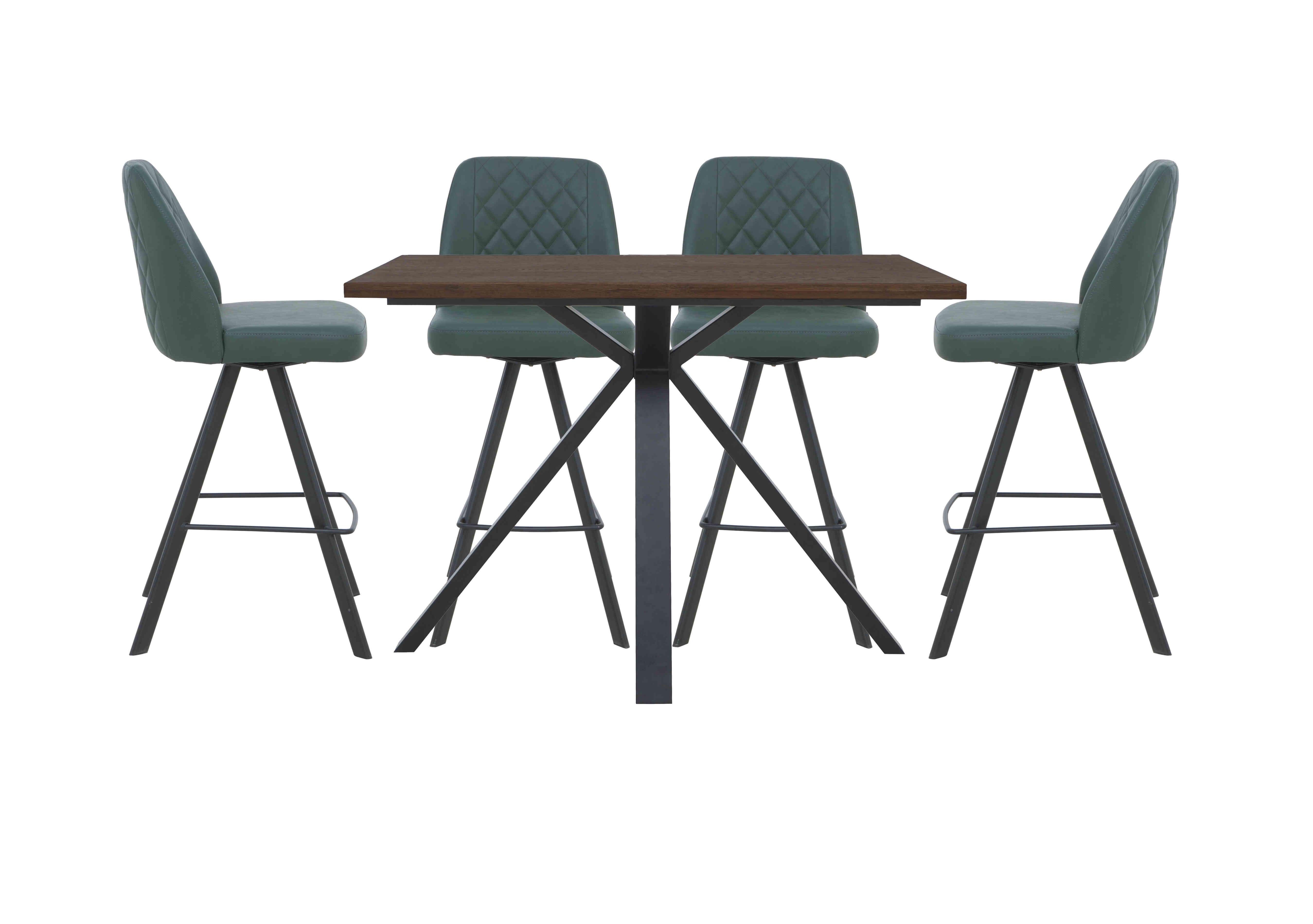 Mars 130cm Bar Table With 4 Faux Leather Swivel Bar Stools in Green on Furniture Village