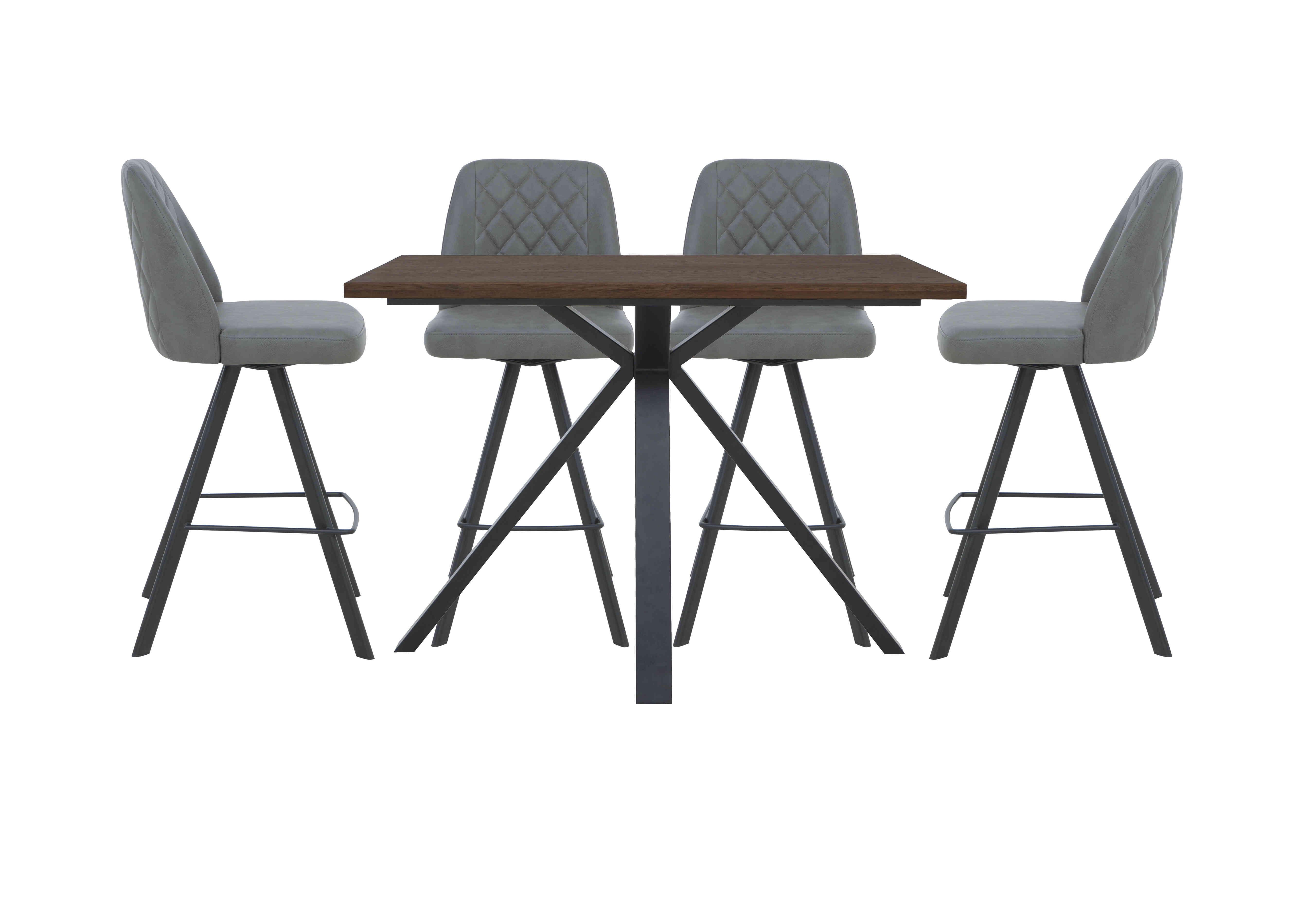 Mars 130cm Bar Table With 4 Faux Leather Swivel Bar Stools in Grey on Furniture Village