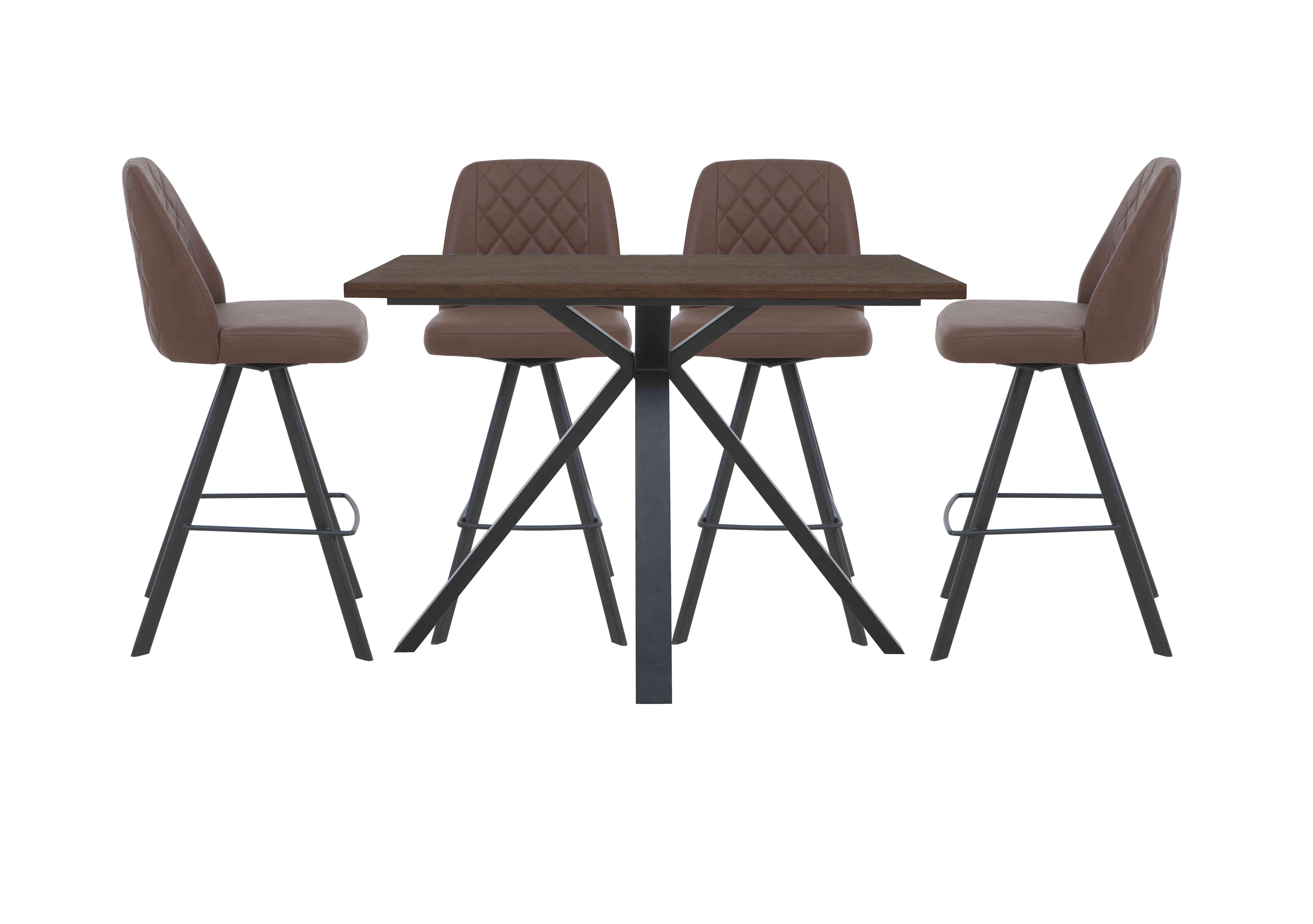 Mars 130cm Bar Table With 4 Faux Leather Swivel Bar Stools in Tan on Furniture Village