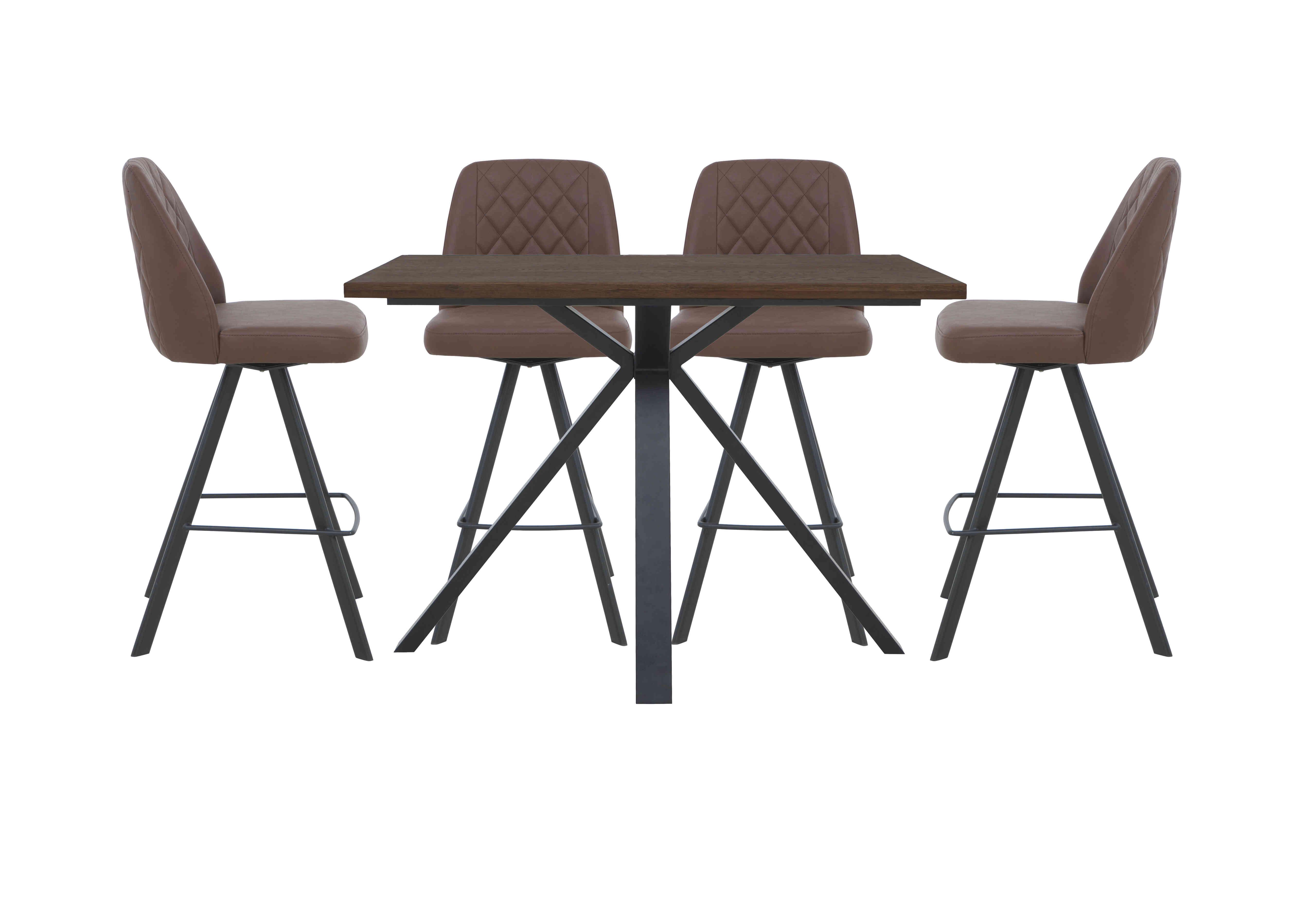 Mars 130cm Bar Table With 4 Faux Leather Swivel Bar Stools in Tan on Furniture Village