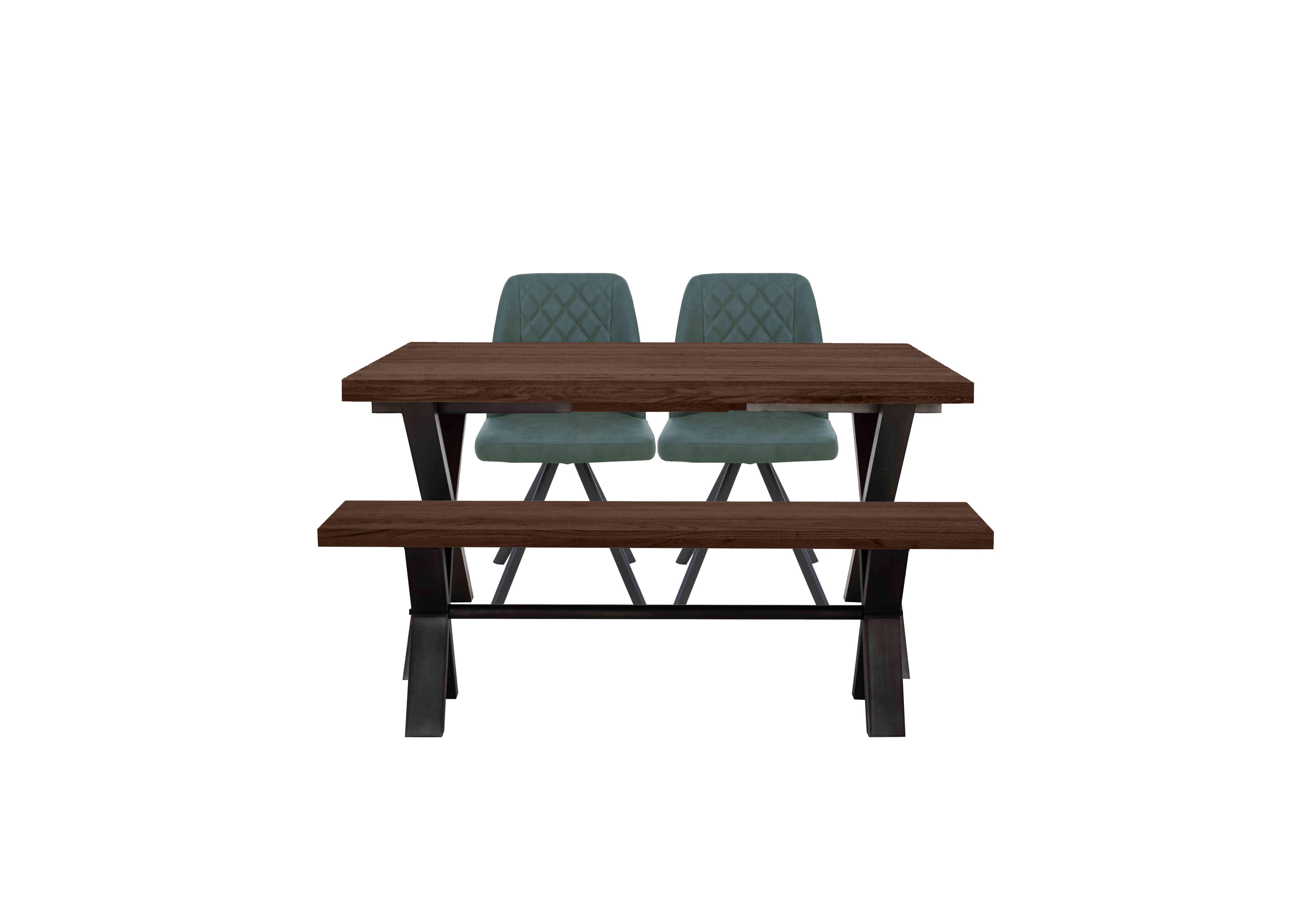 Mars Small Straight Edge Dining Table with 140cm Dining Bench and 2 Faux Leather Swivel Dining Chairs in Green on Furniture Village