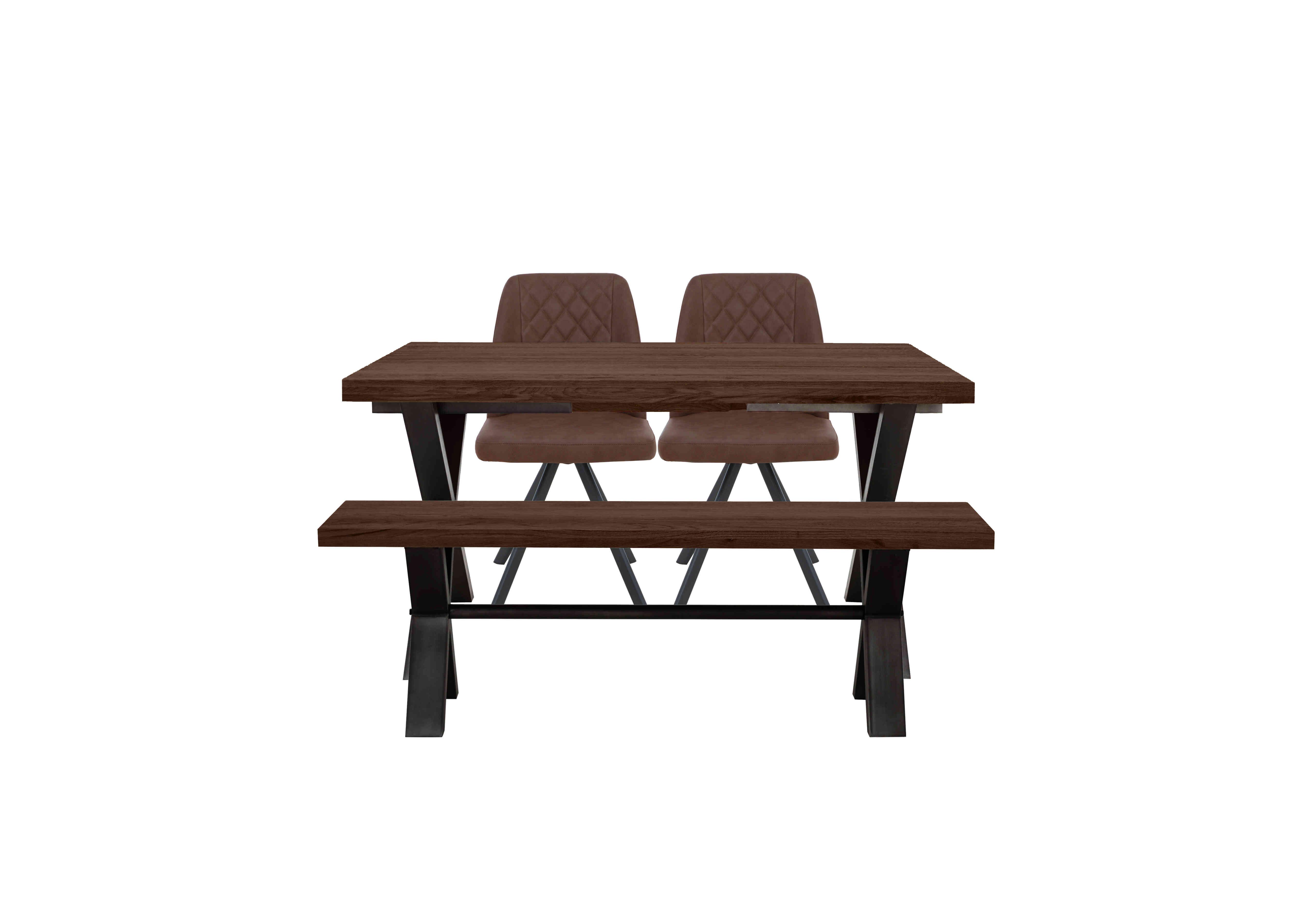 Mars Small Straight Edge Dining Table with 140cm Dining Bench and 2 Faux Leather Swivel Dining Chairs in Tan on Furniture Village