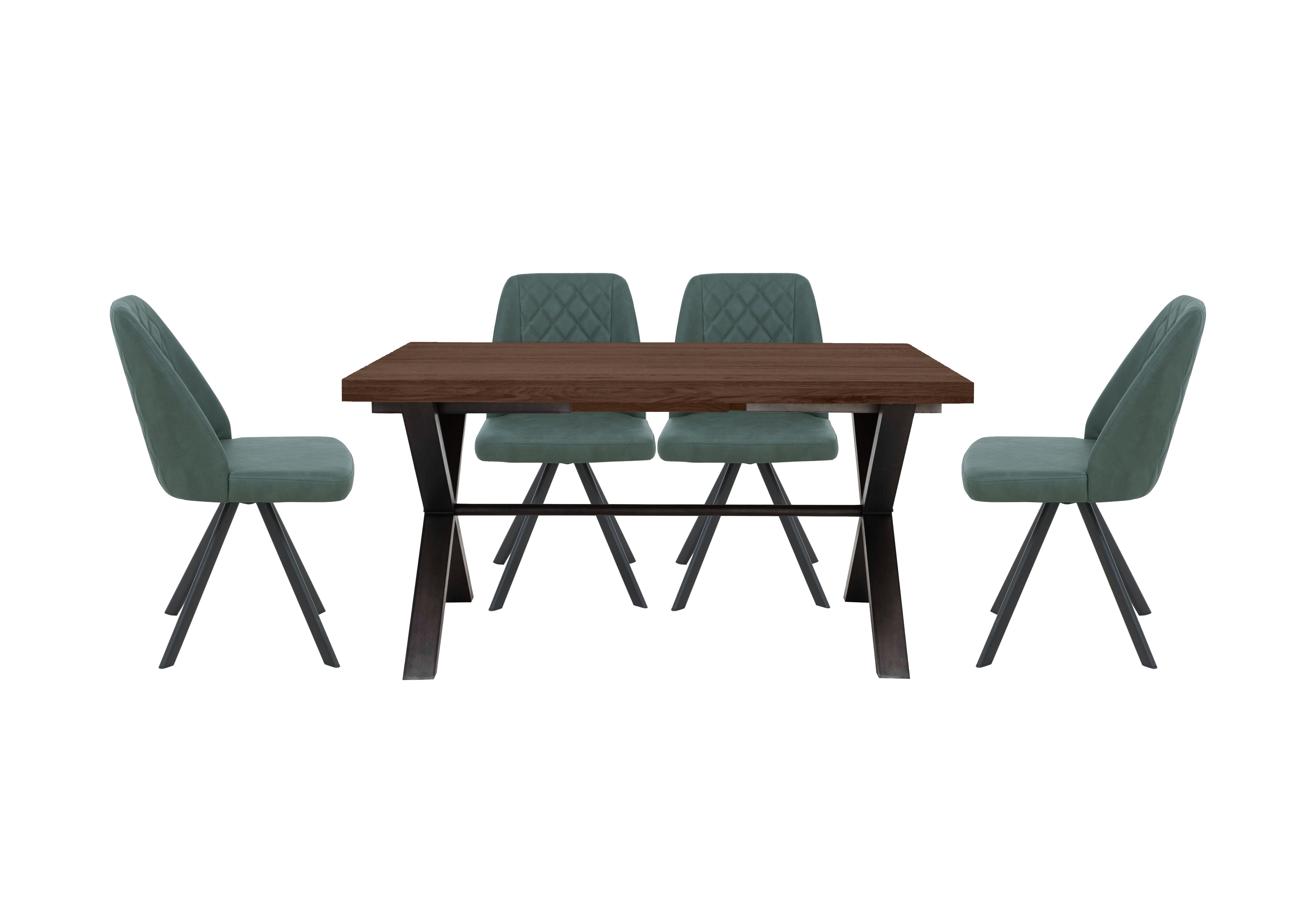 Mars Small Straight Edge Dining Table with 4 Faux Leather Swivel Dining Chairs in Green on Furniture Village