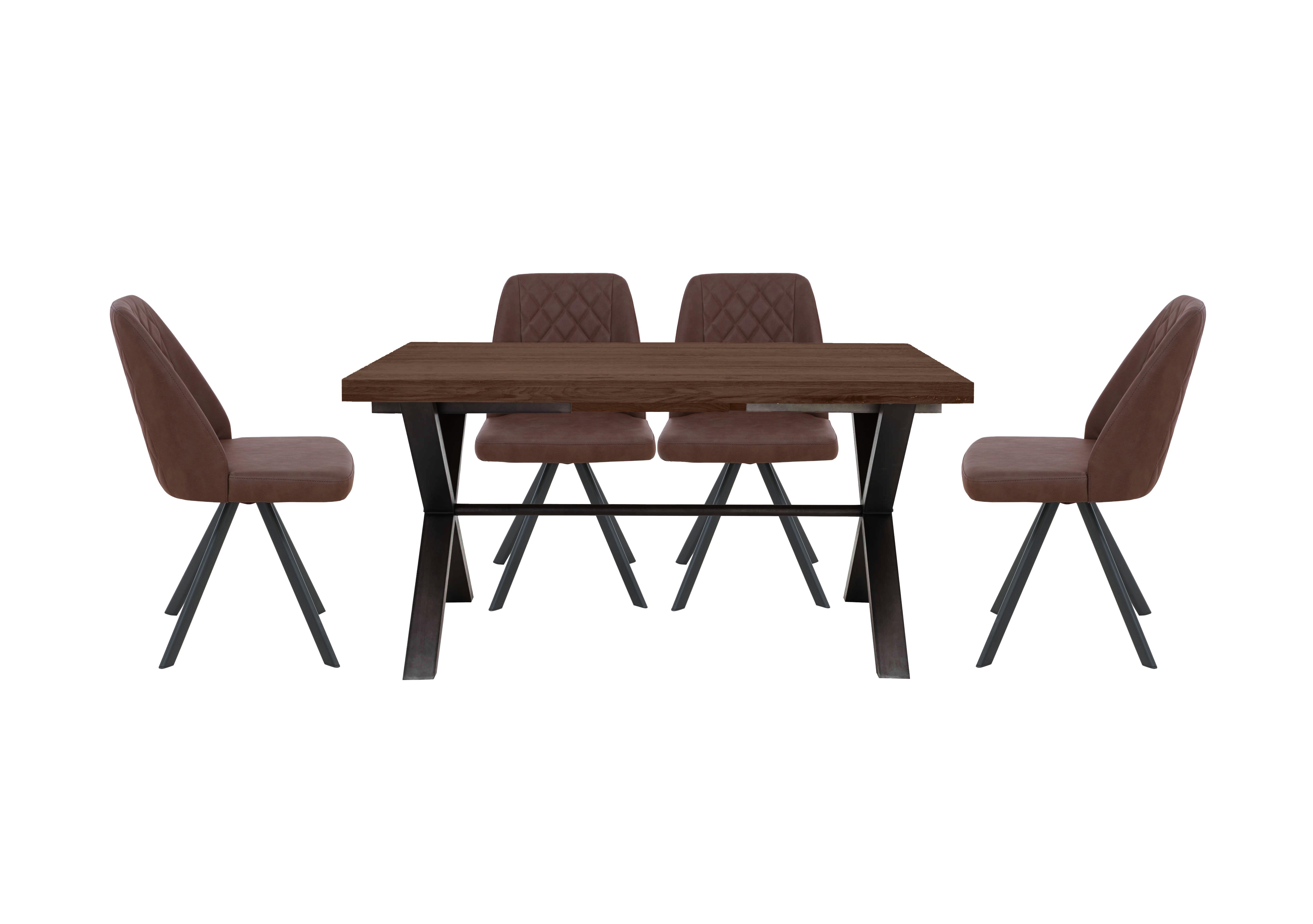 Mars Small Straight Edge Dining Table with 4 Faux Leather Swivel Dining Chairs in Tan on Furniture Village