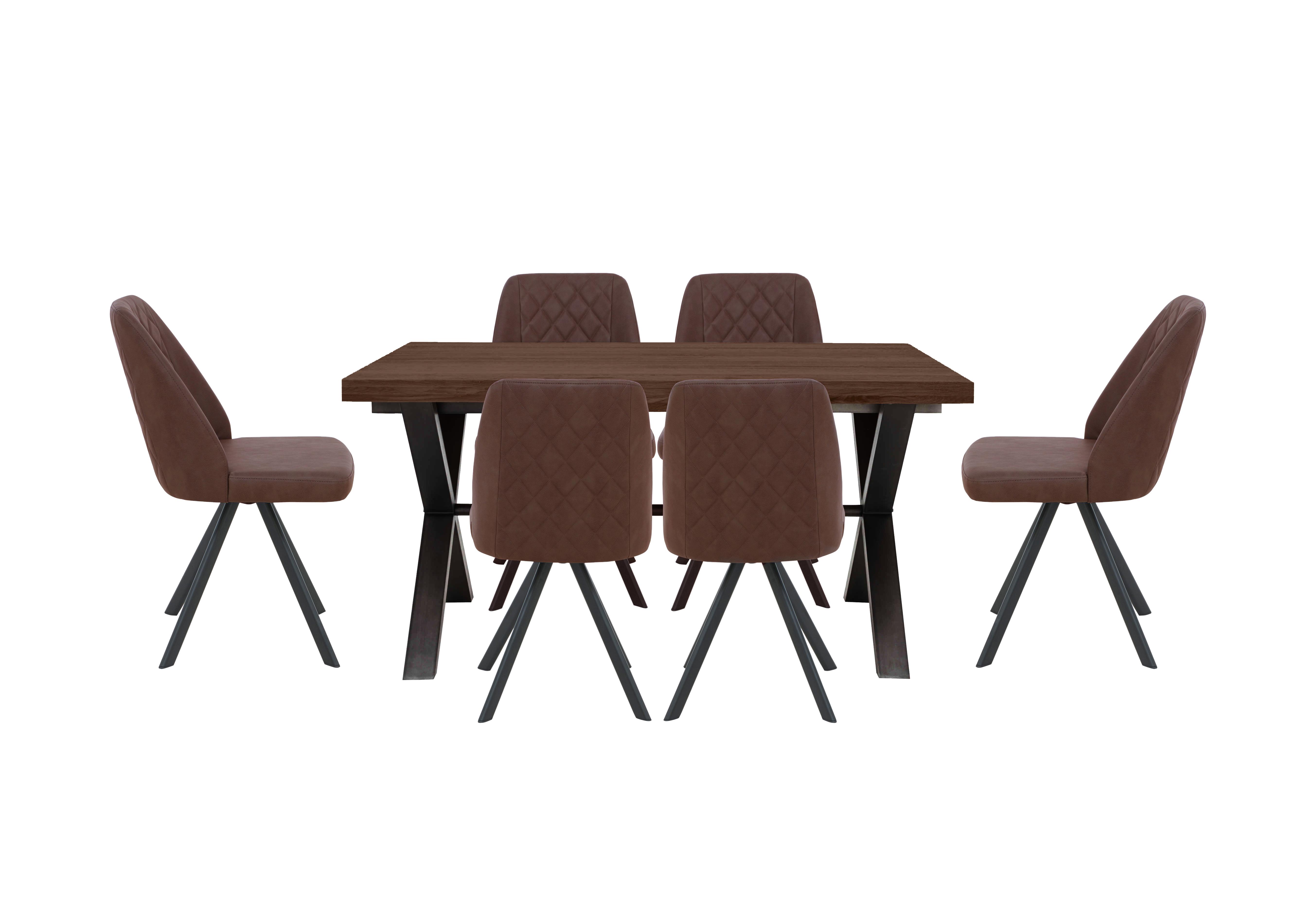 Mars Small Straight Edge Dining Table with 6 Faux Leather Swivel Dining Chairs in Tan on Furniture Village