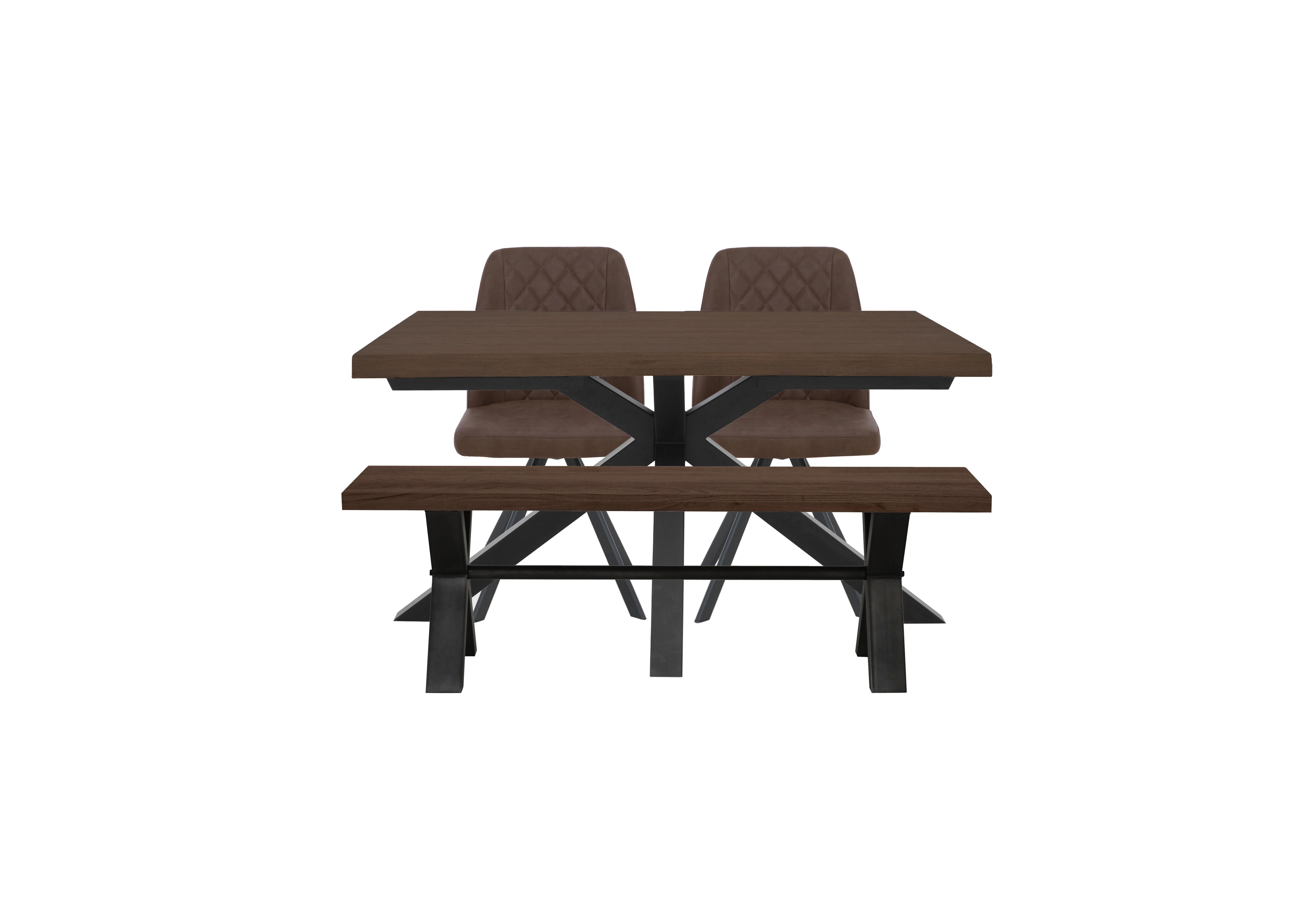 Mars Small Live Edge Dining Table with 140cm Dining Bench and 2 Faux Leather Swivel Dining Chairs in Tan on Furniture Village