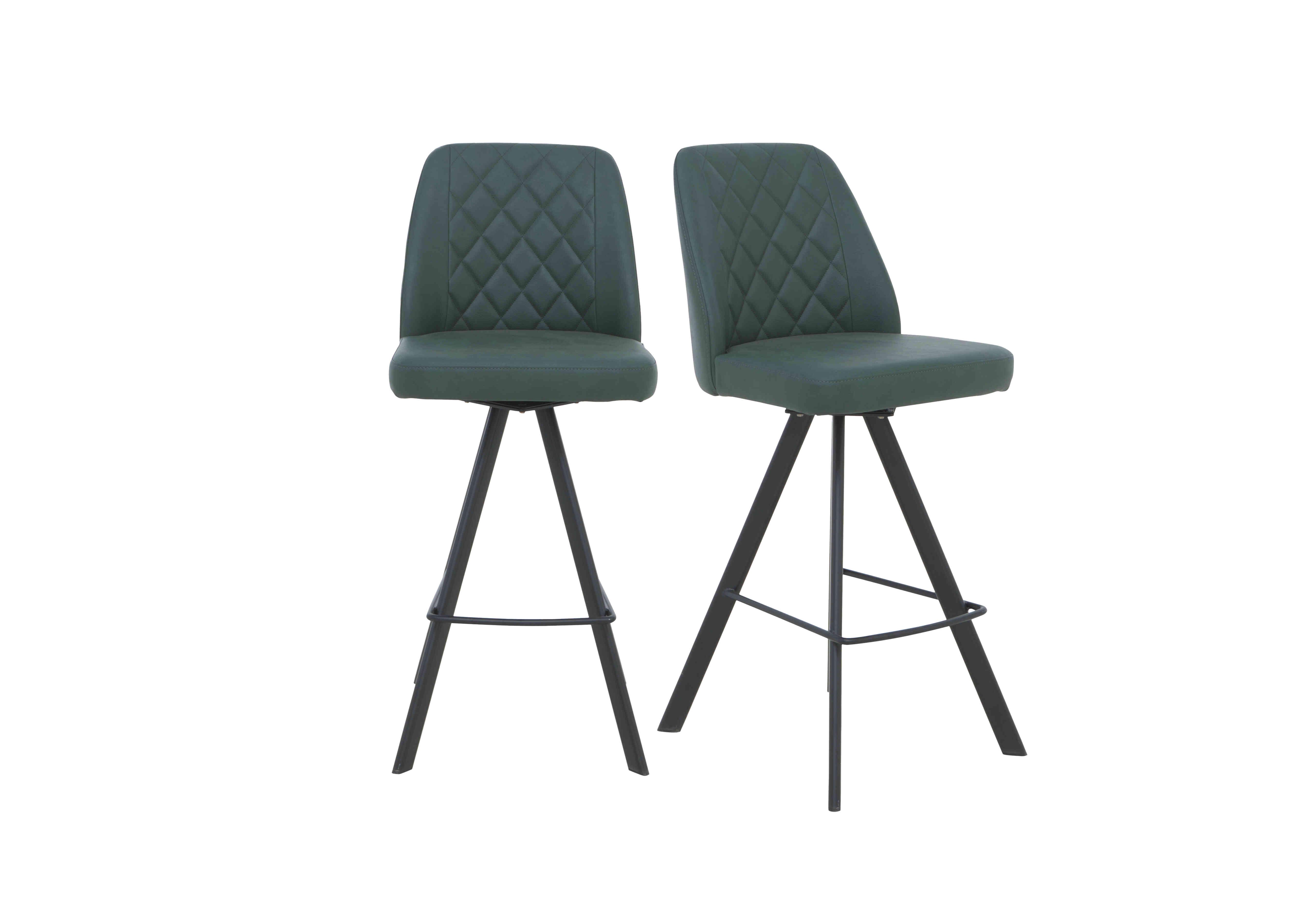 Mars Pair of Faux Leather Swivel Bar Stools in Green on Furniture Village