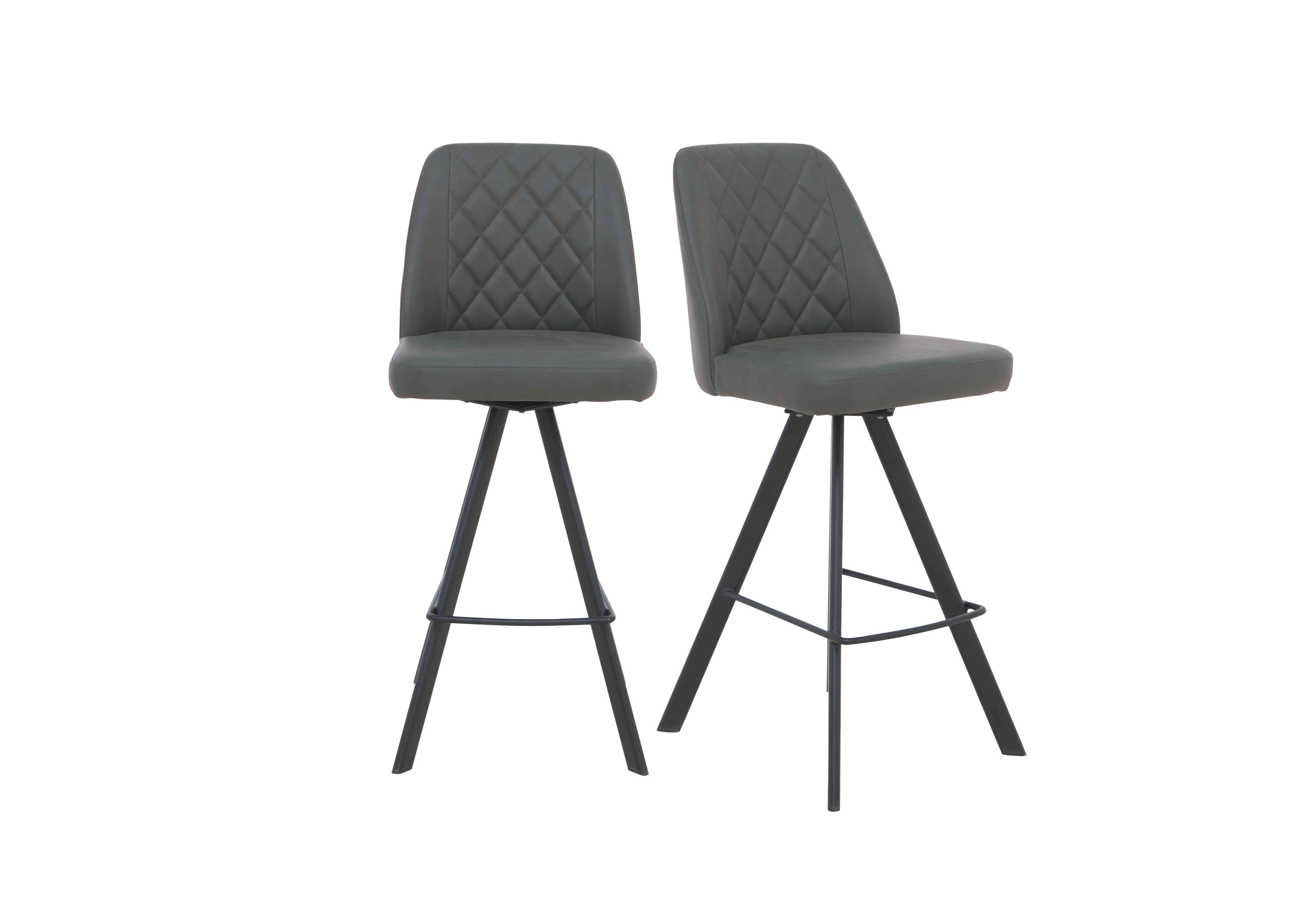 Mars Pair of Faux Leather Swivel Bar Stools in Grey on Furniture Village