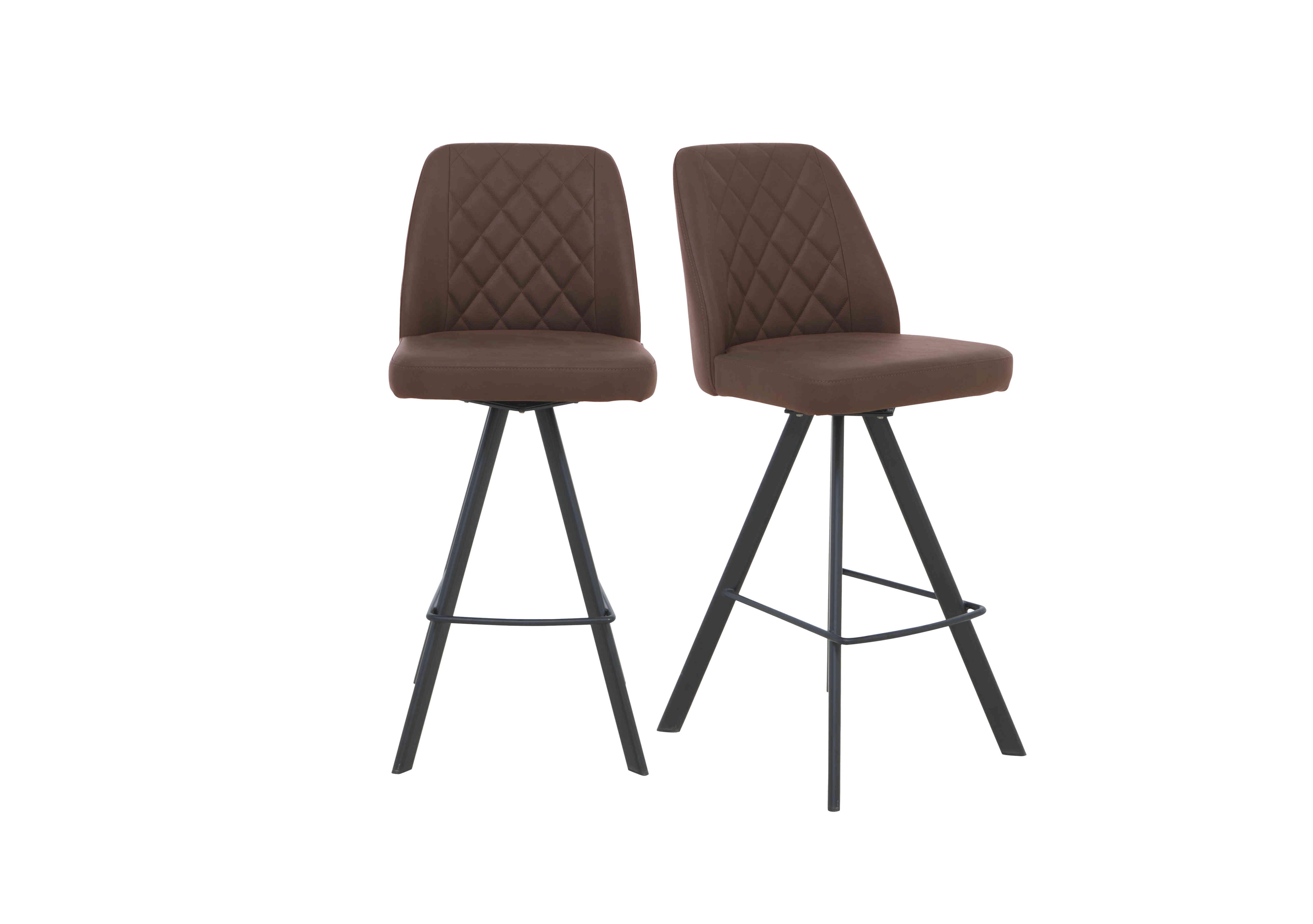 Mars Pair of Faux Leather Swivel Bar Stools in Tan on Furniture Village