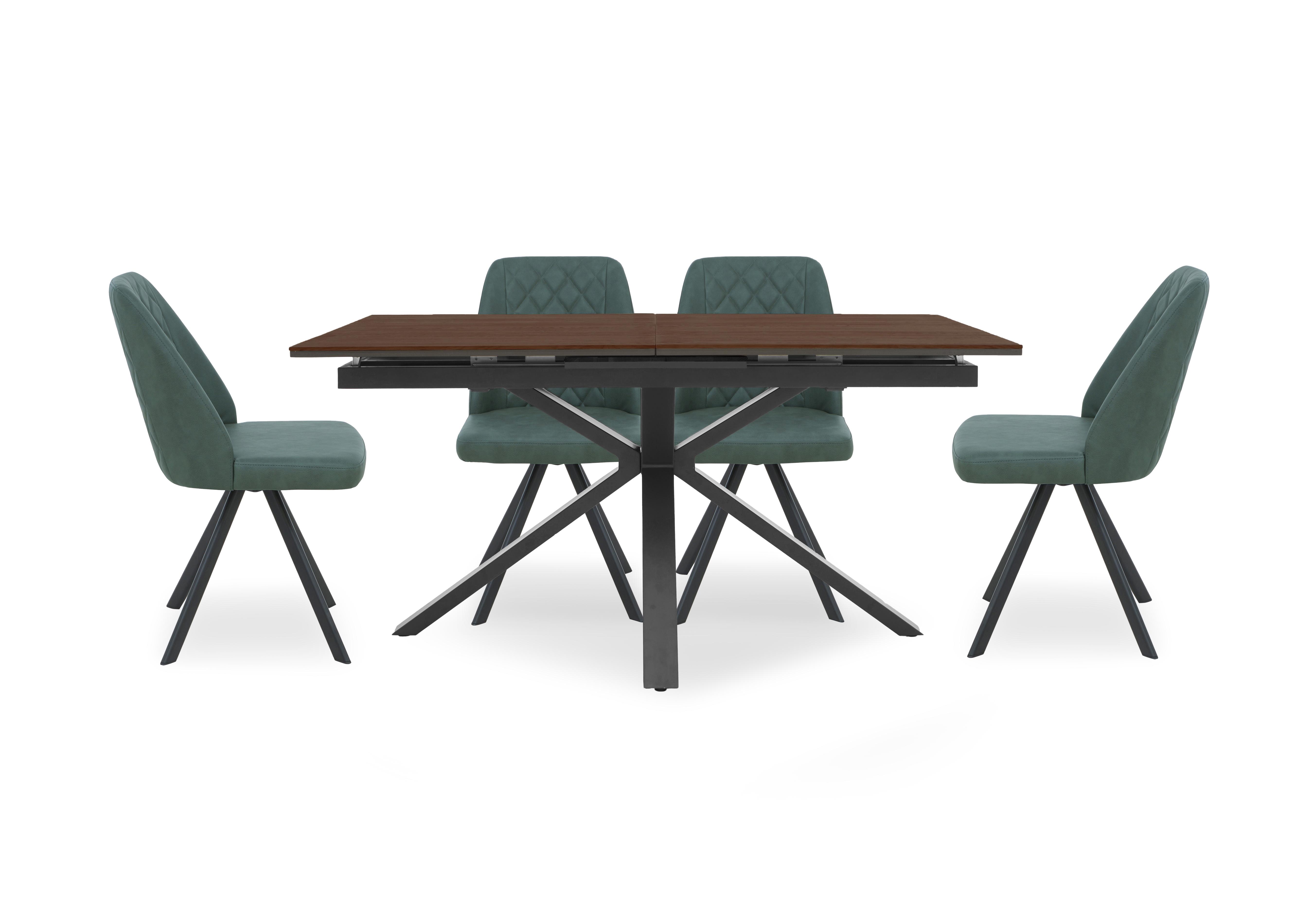 Mars Pop-up Dining Table with 4 Faux Leather Swivel Dining Chairs in Green on Furniture Village