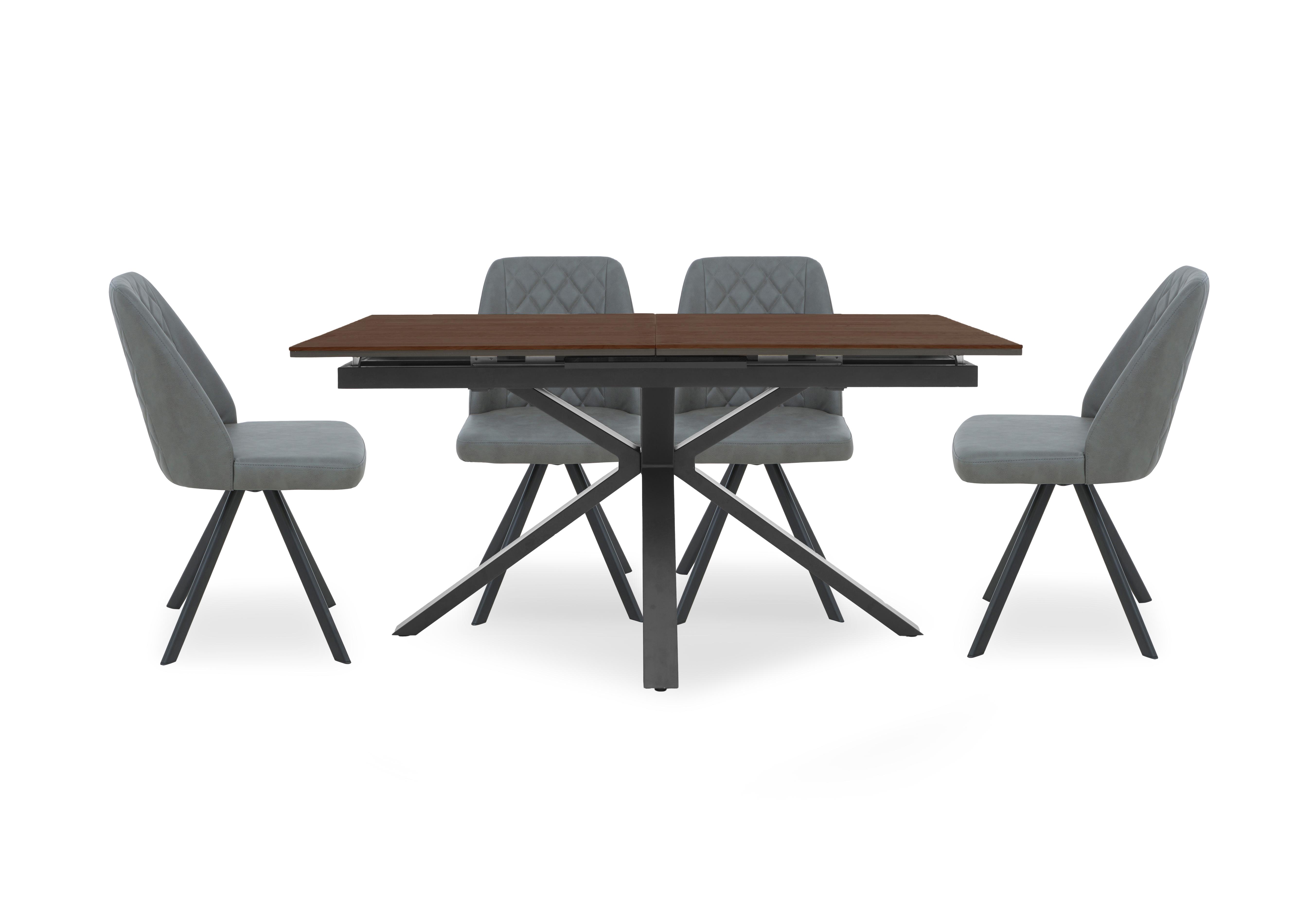 Mars Pop-up Dining Table with 4 Faux Leather Swivel Dining Chairs in Grey on Furniture Village