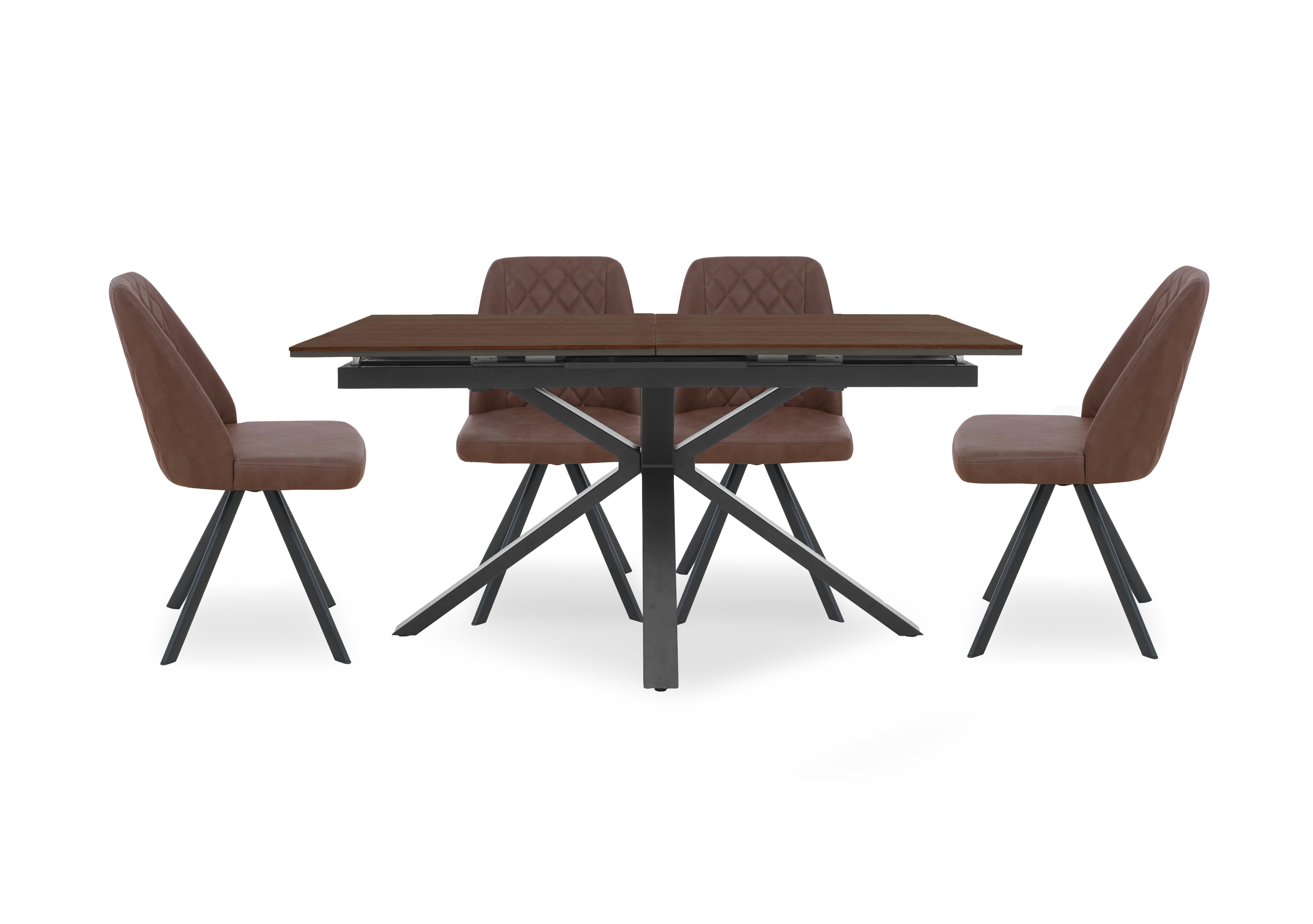 Mars Pop-up Dining Table with 4 Faux Leather Swivel Dining Chairs in Tan on Furniture Village