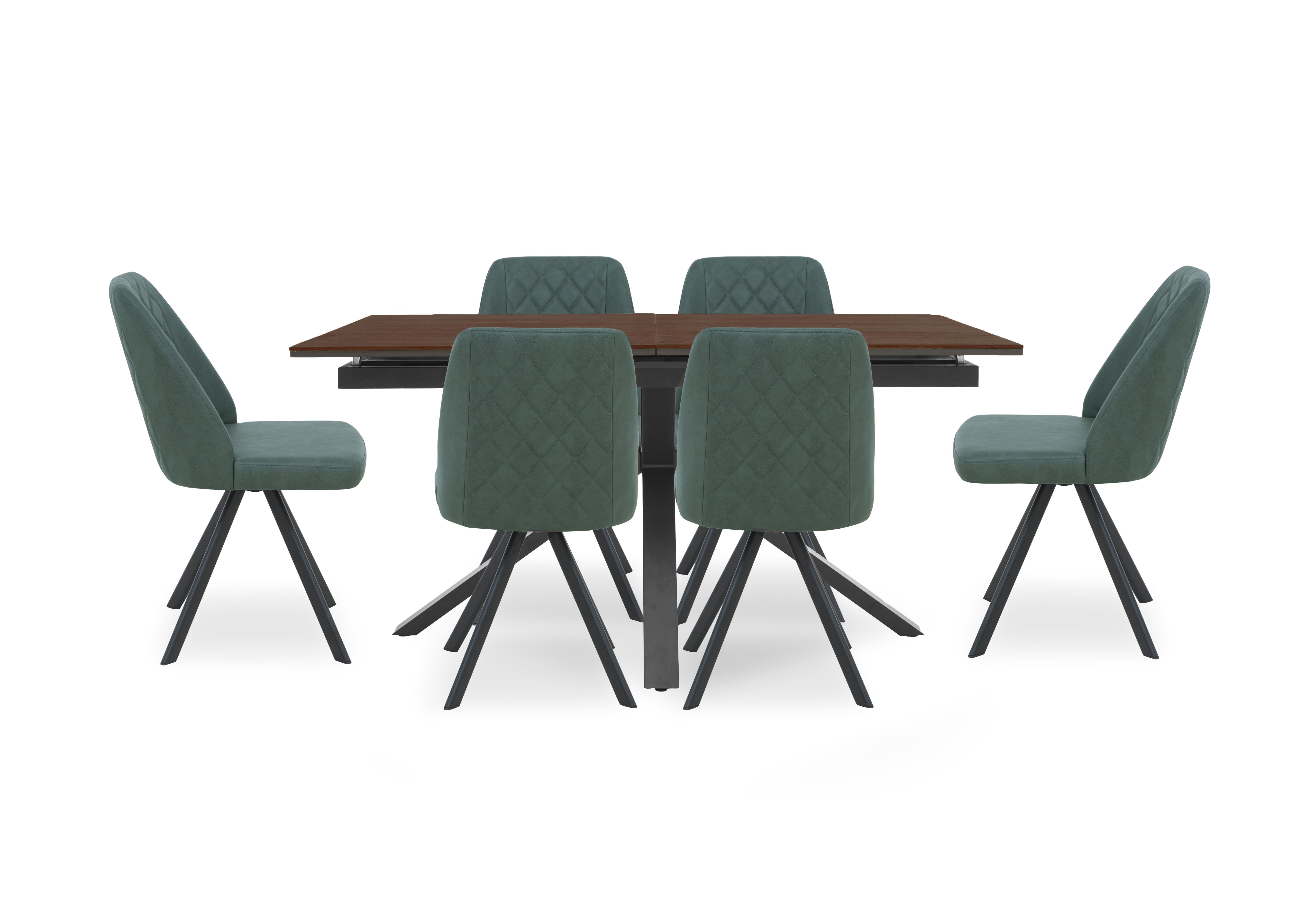 Mars Pop-up Dining Table with 6 Faux Leather Swivel Dining Chairs in Green on Furniture Village