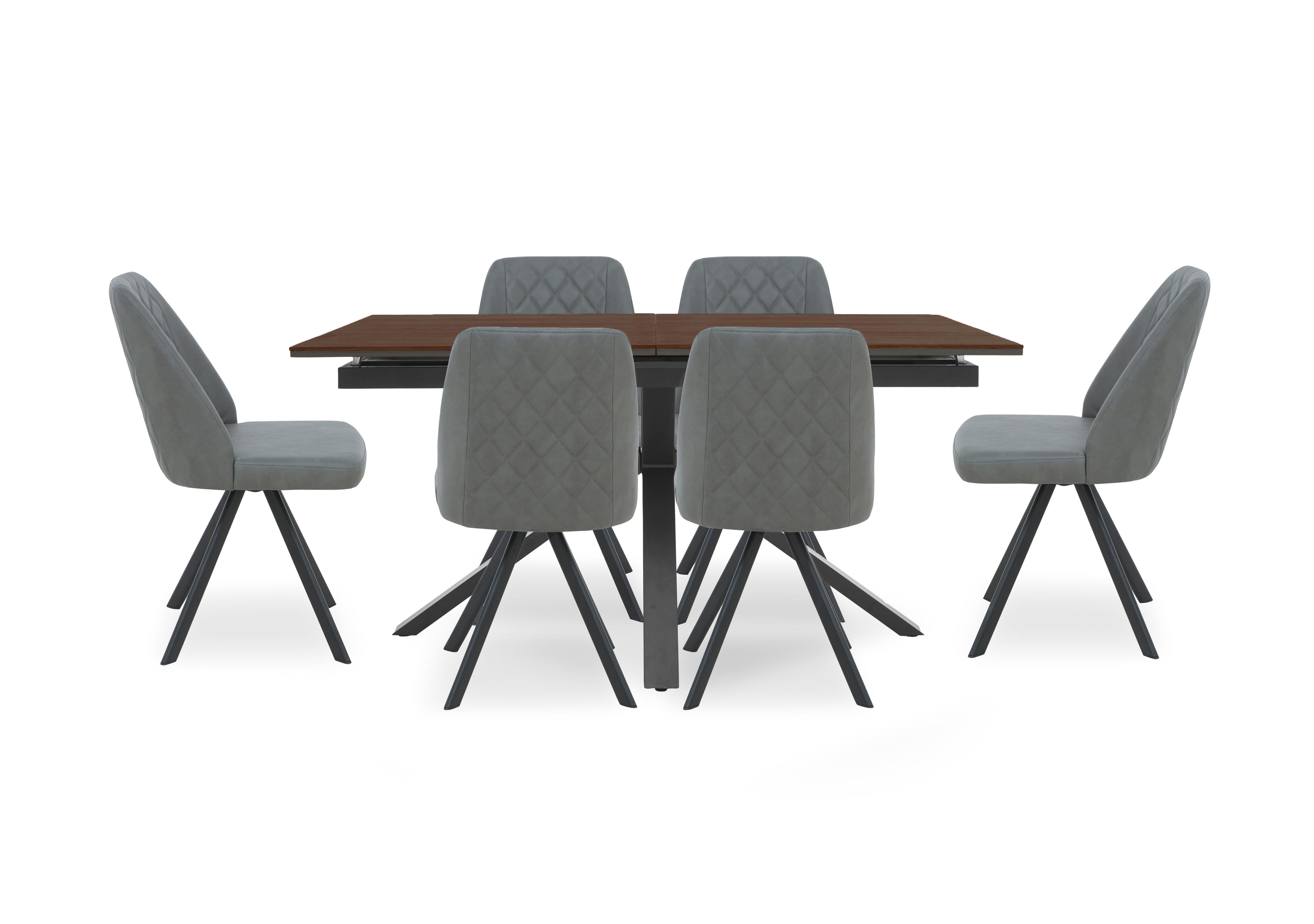 Mars Pop-up Dining Table with 6 Faux Leather Swivel Dining Chairs in Grey on Furniture Village