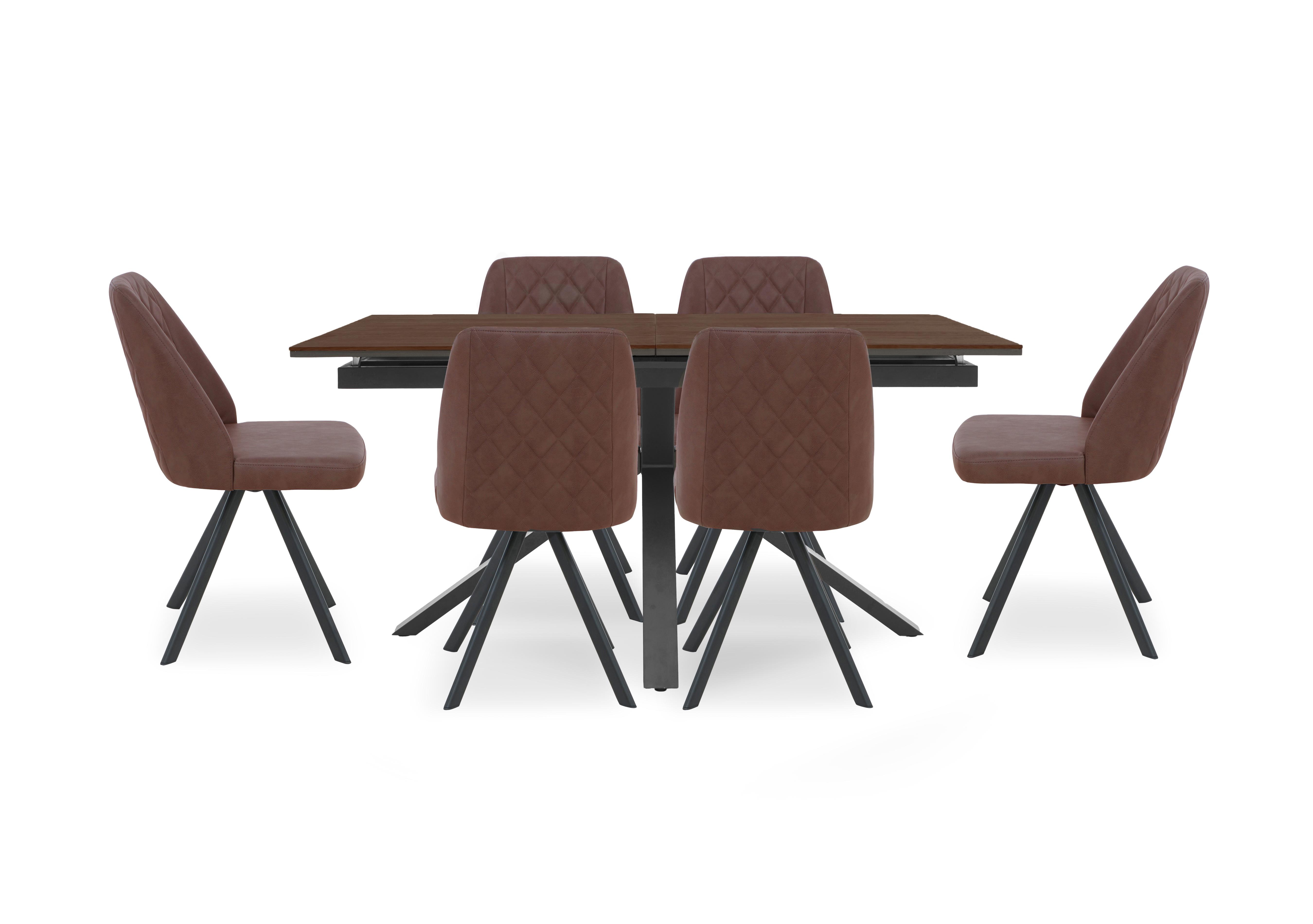 Mars Pop-up Dining Table with 6 Faux Leather Swivel Dining Chairs in Tan on Furniture Village