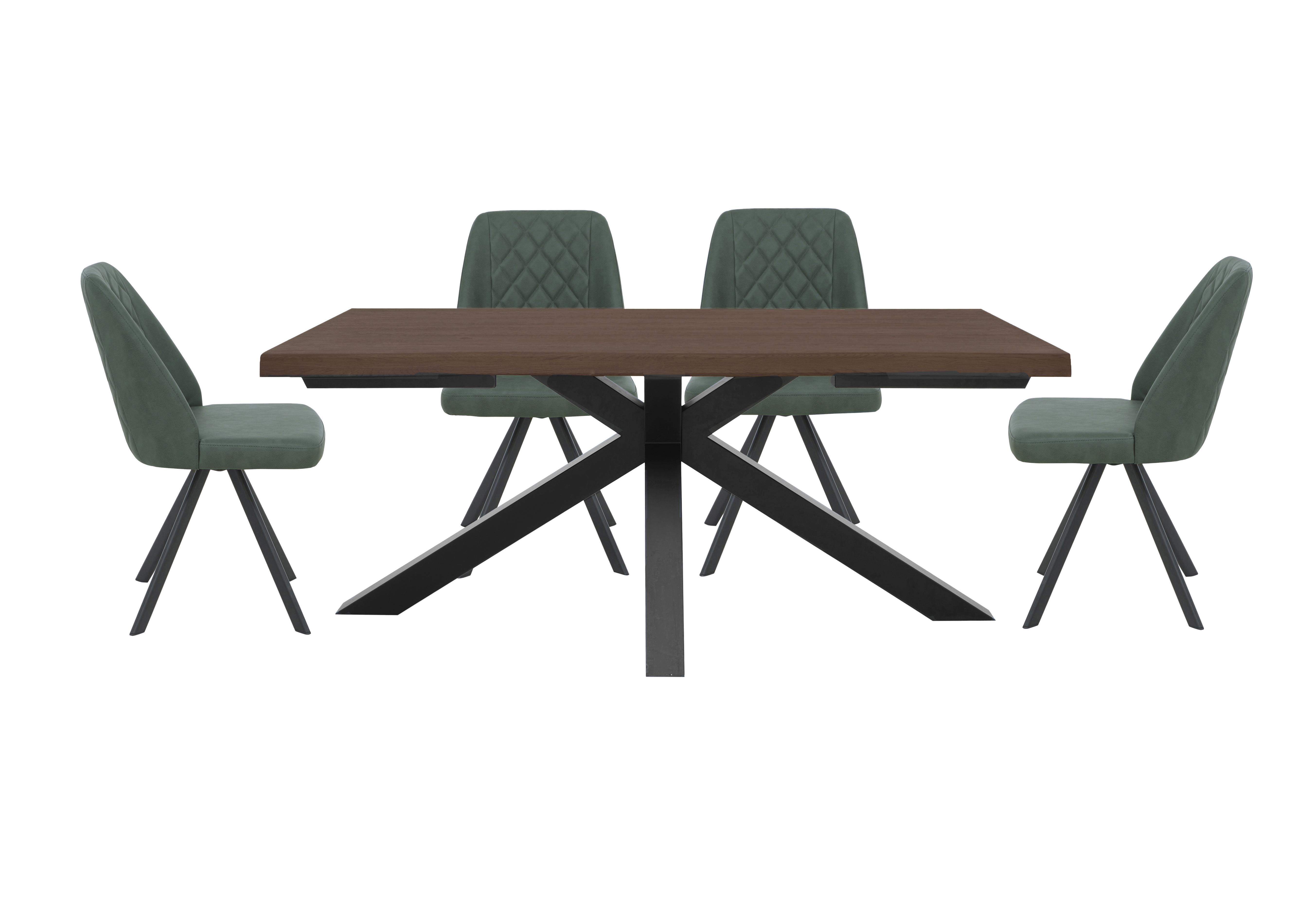 Mars Large Live Edge Dining Table with 4 Faux Leather Swivel Dining Chairs in Green on Furniture Village