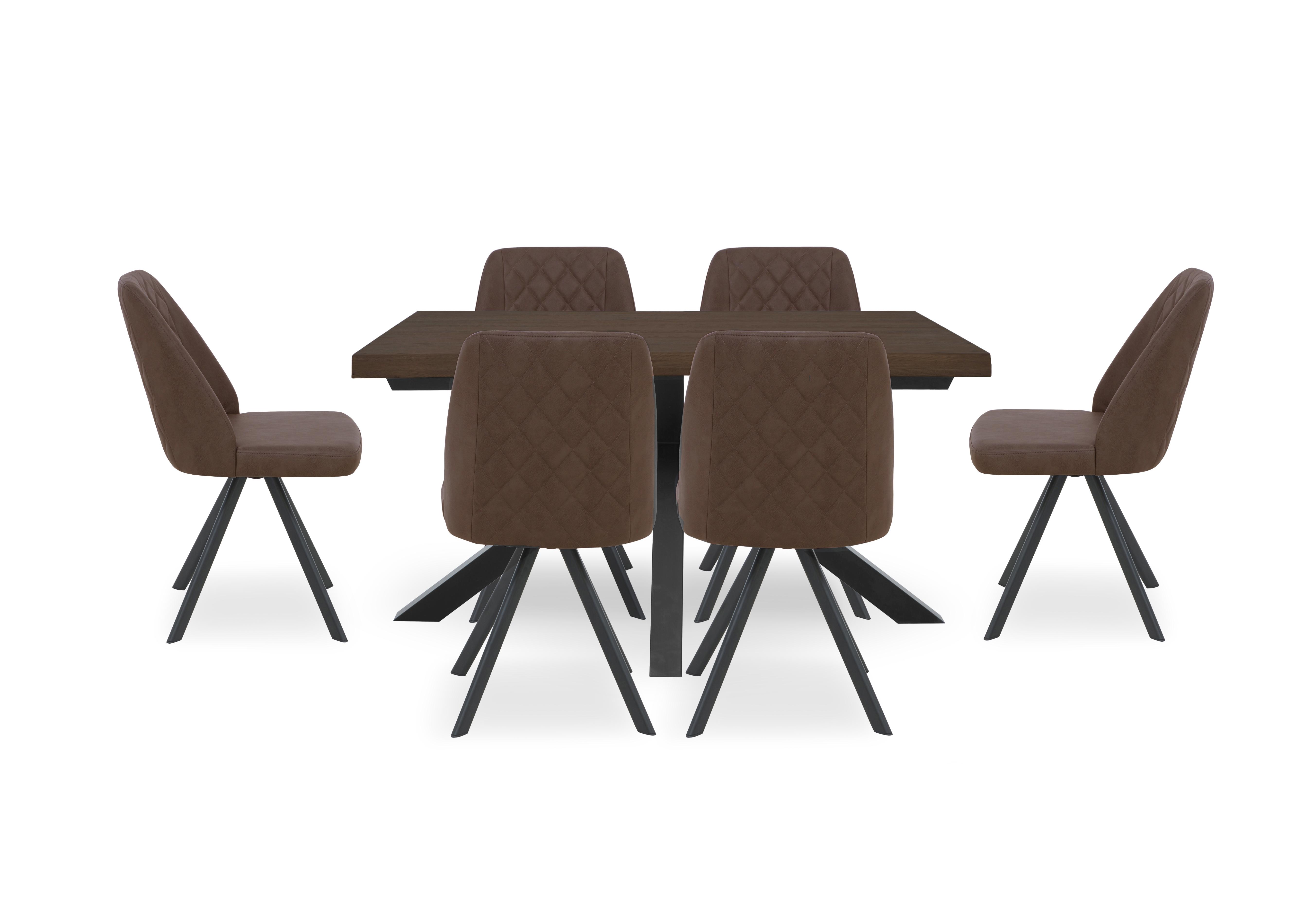 Mars Small Live Edge Dining Table with 6 Faux Leather Swivel Dining Chairs in Tan on Furniture Village