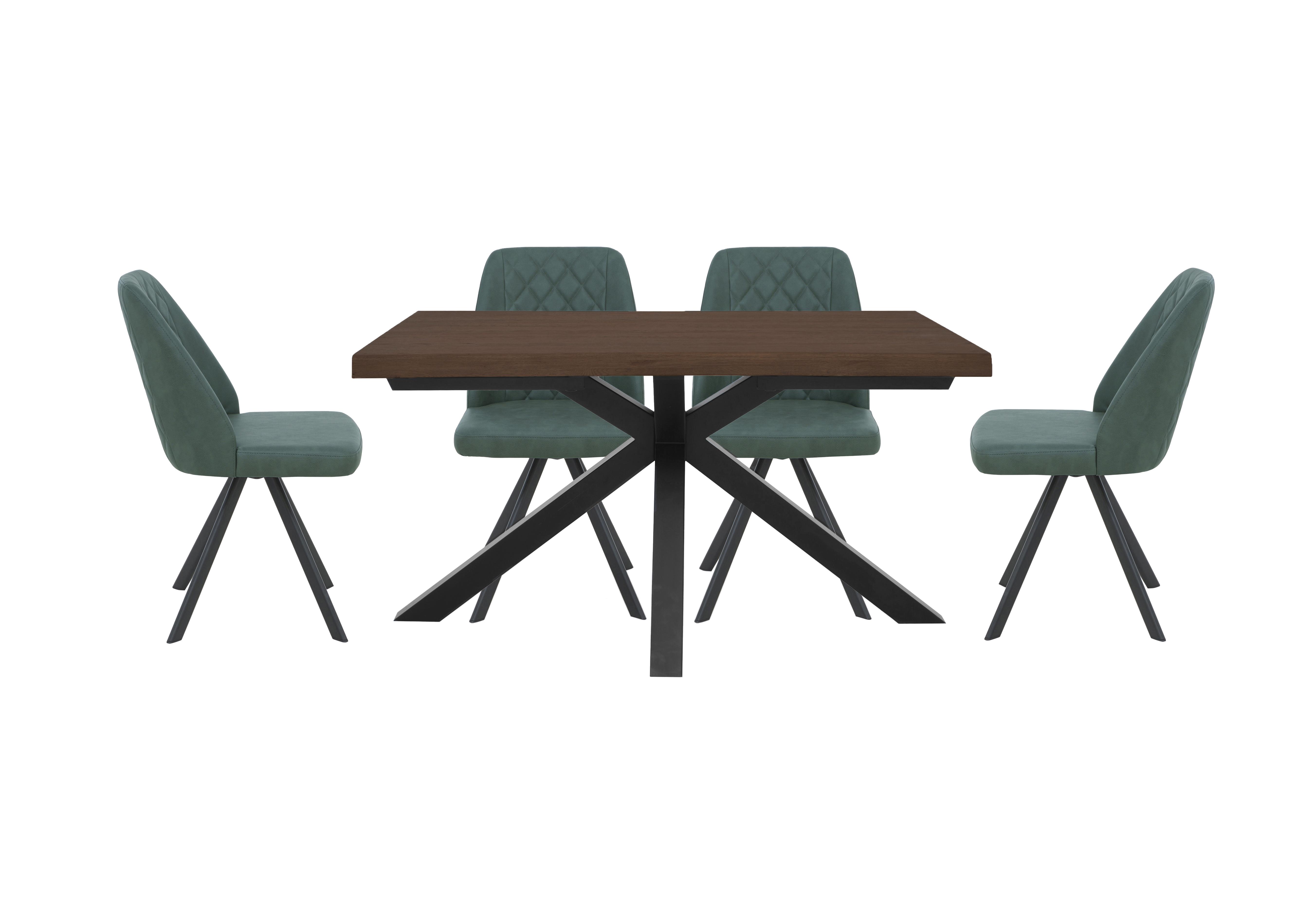Mars Small Live Edge Dining Table with 4 Faux Leather Swivel Dining Chairs in Green on Furniture Village