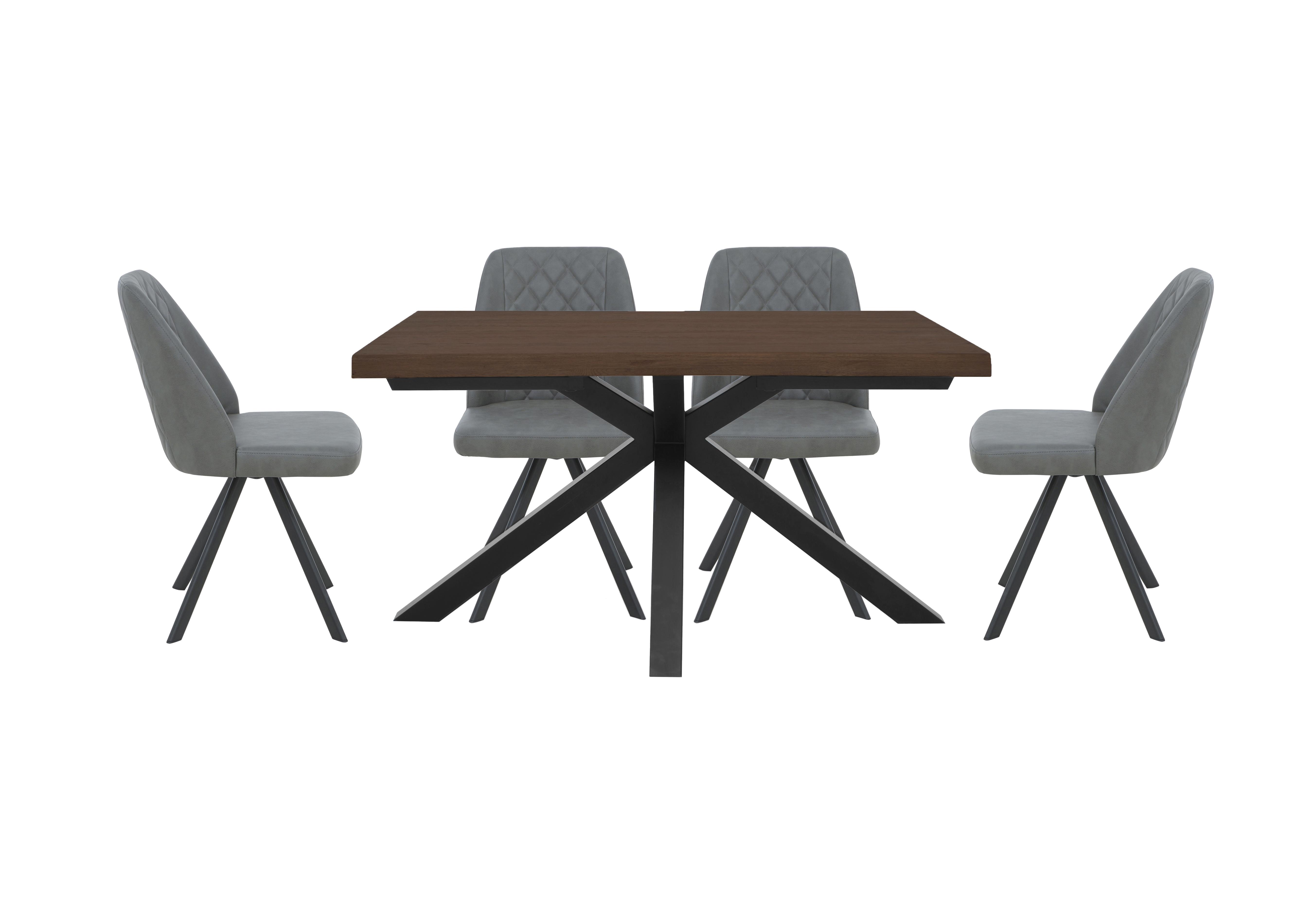Mars Small Live Edge Dining Table with 4 Faux Leather Swivel Dining Chairs in Grey on Furniture Village