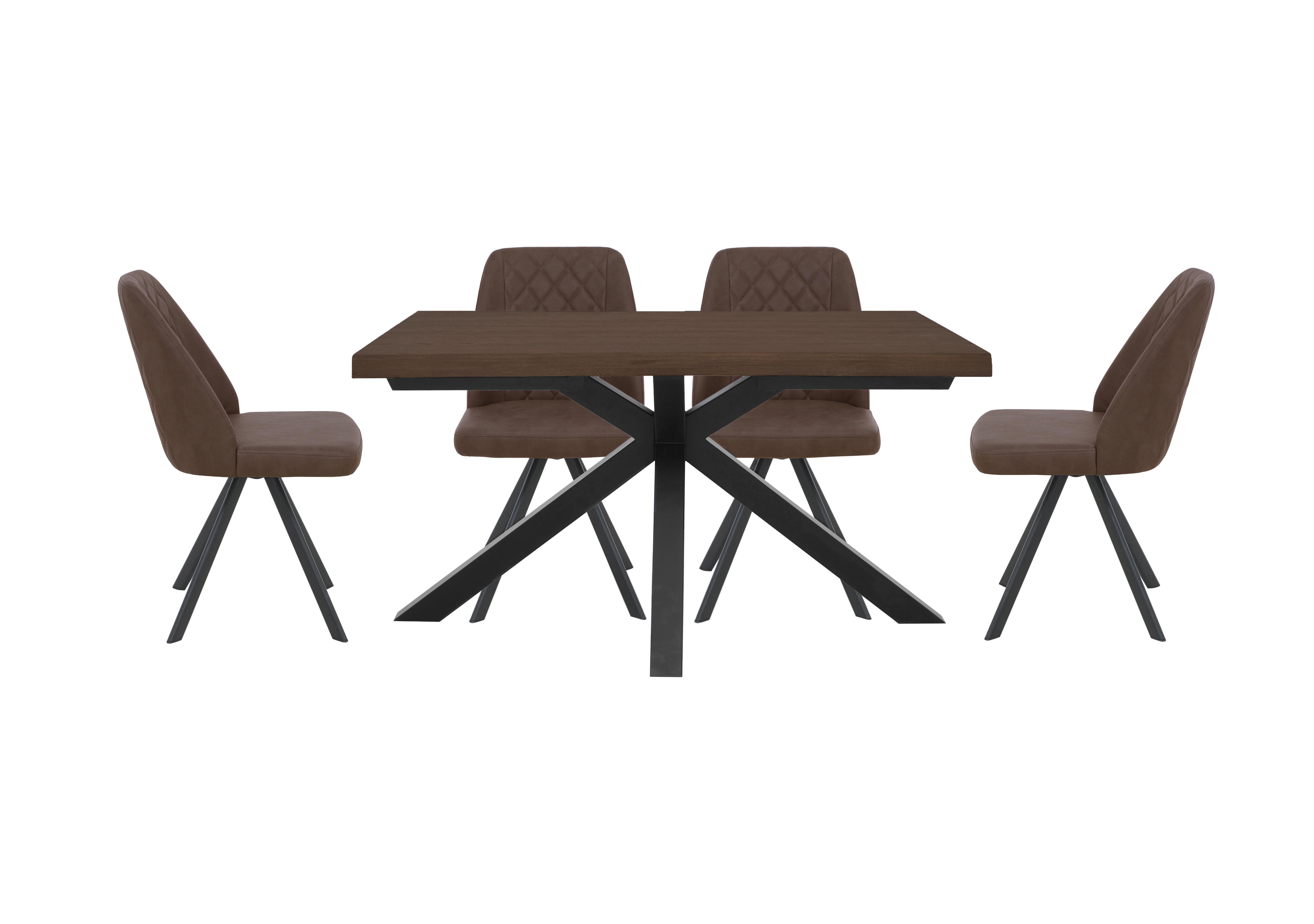 Mars Small Live Edge Dining Table with 4 Faux Leather Swivel Dining Chairs in Tan on Furniture Village