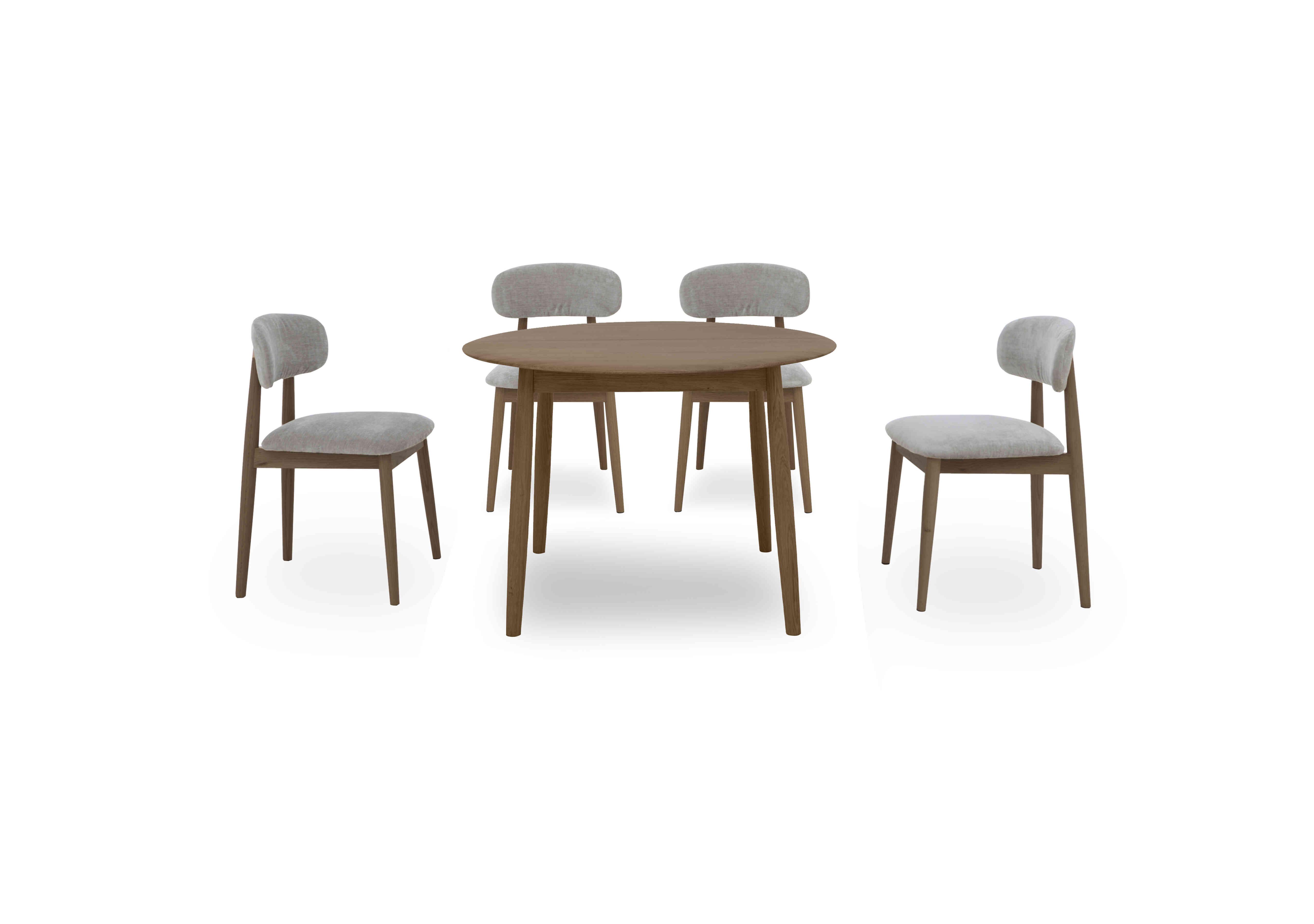 Stockholm Round Extending Dining Table and 4 Wooden Dining Chairs in Dark Oak on Furniture Village