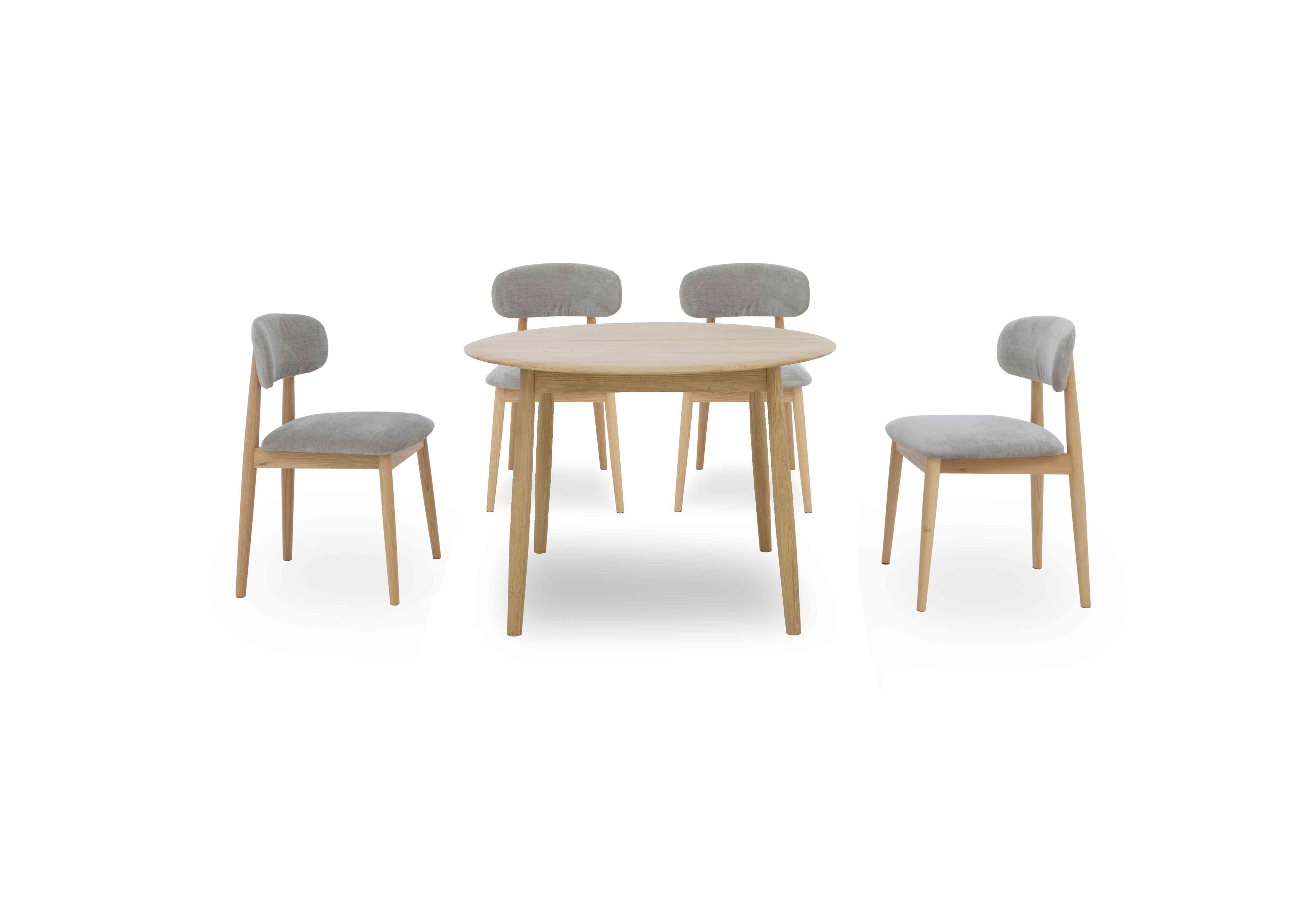 Stockholm Round Extending Dining Table and 4 Wooden Dining Chairs in Light Oak on Furniture Village