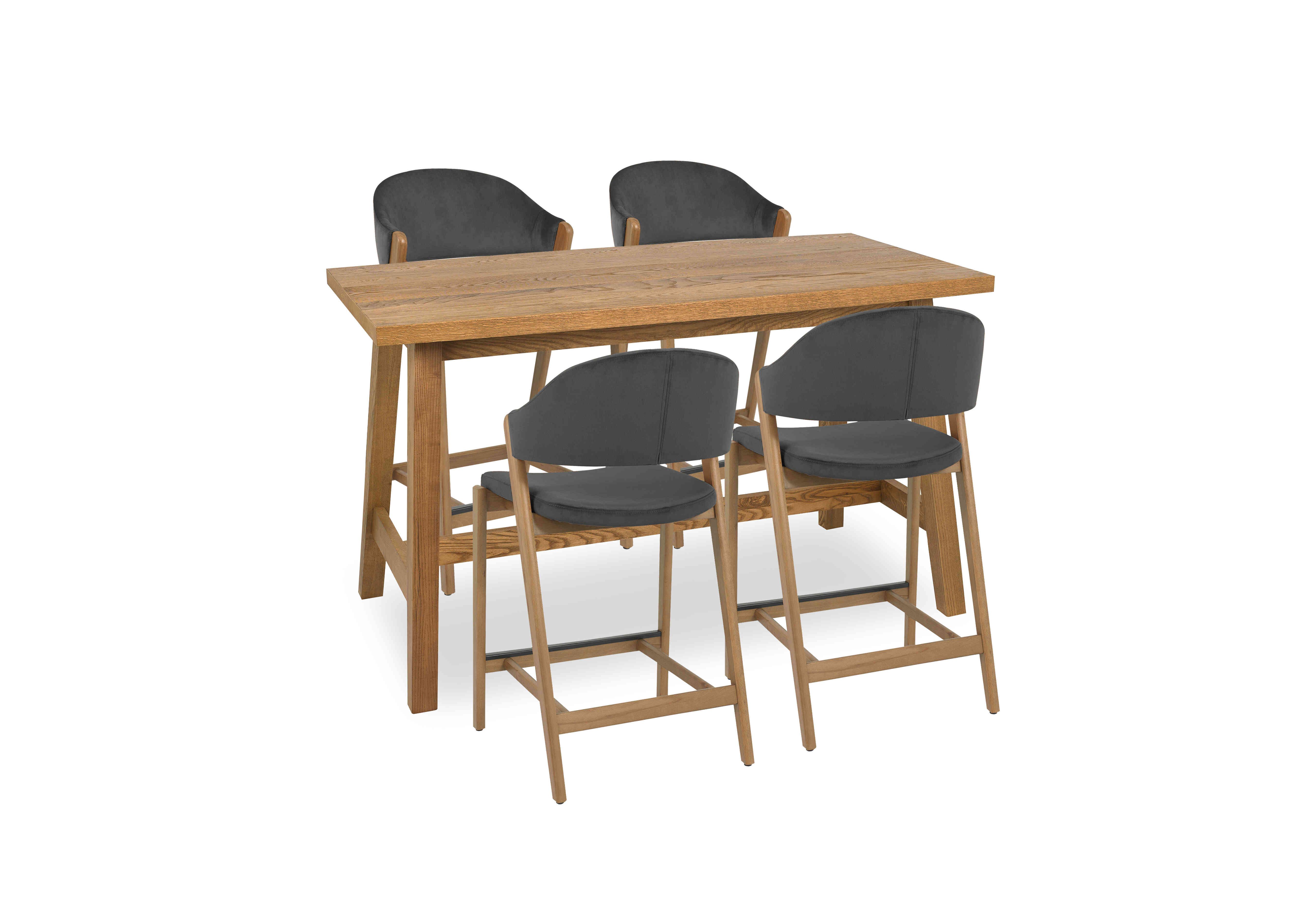 Stratford Bar Table and 4 Bar Stools in Dark Grey Fabric on Furniture Village