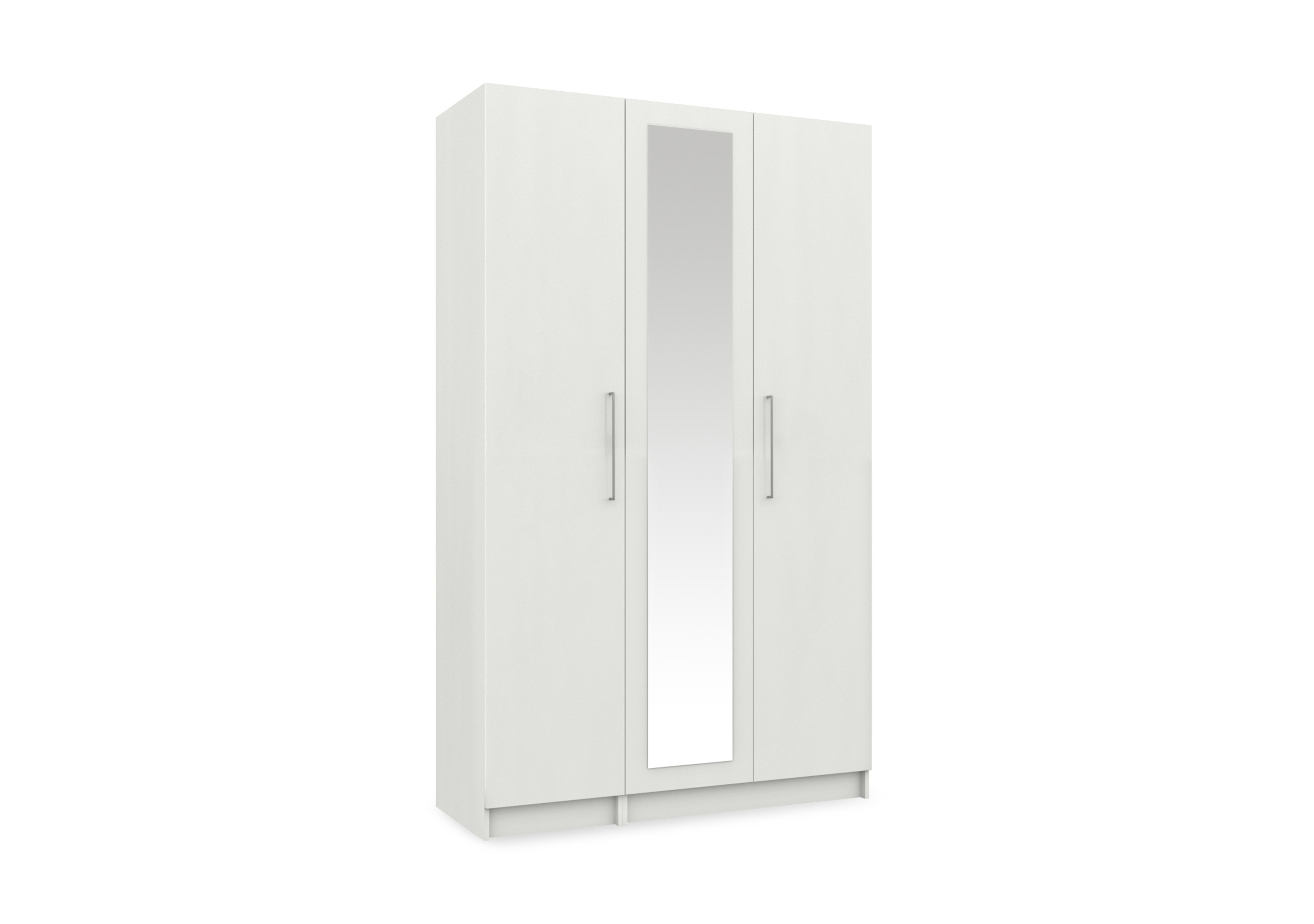 Castle 3 Door Hinged Tall Wardrobe with Centre Mirror Door in Frost White Gloss on Furniture Village