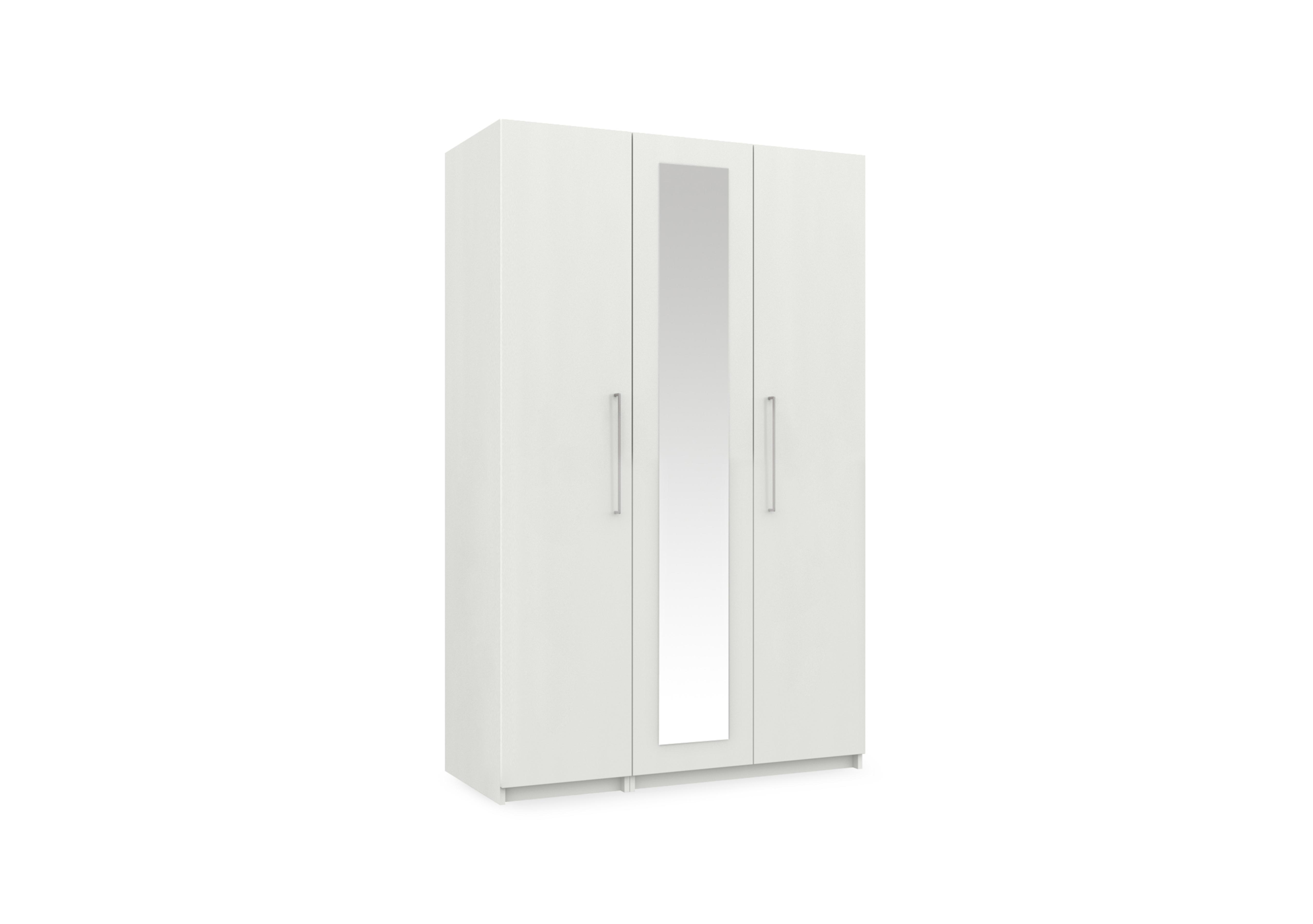 Castle 3 Door Hinged Wardrobe with Centre Mirror Door in Frost White Gloss on Furniture Village