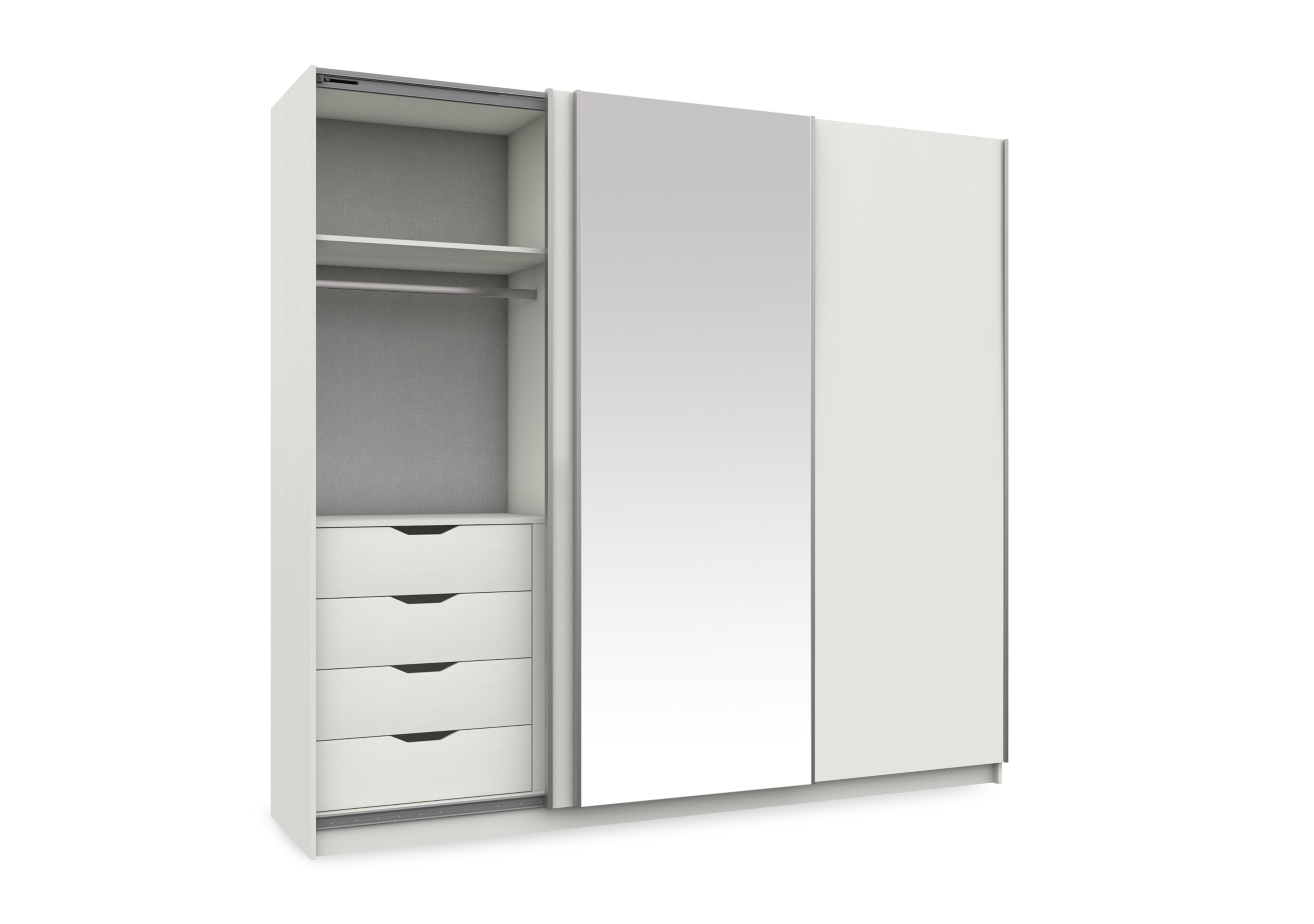 Castle 240cm 3 Door Sliding Wardrobe with Centre Mirror Door in Frost White Gloss on Furniture Village