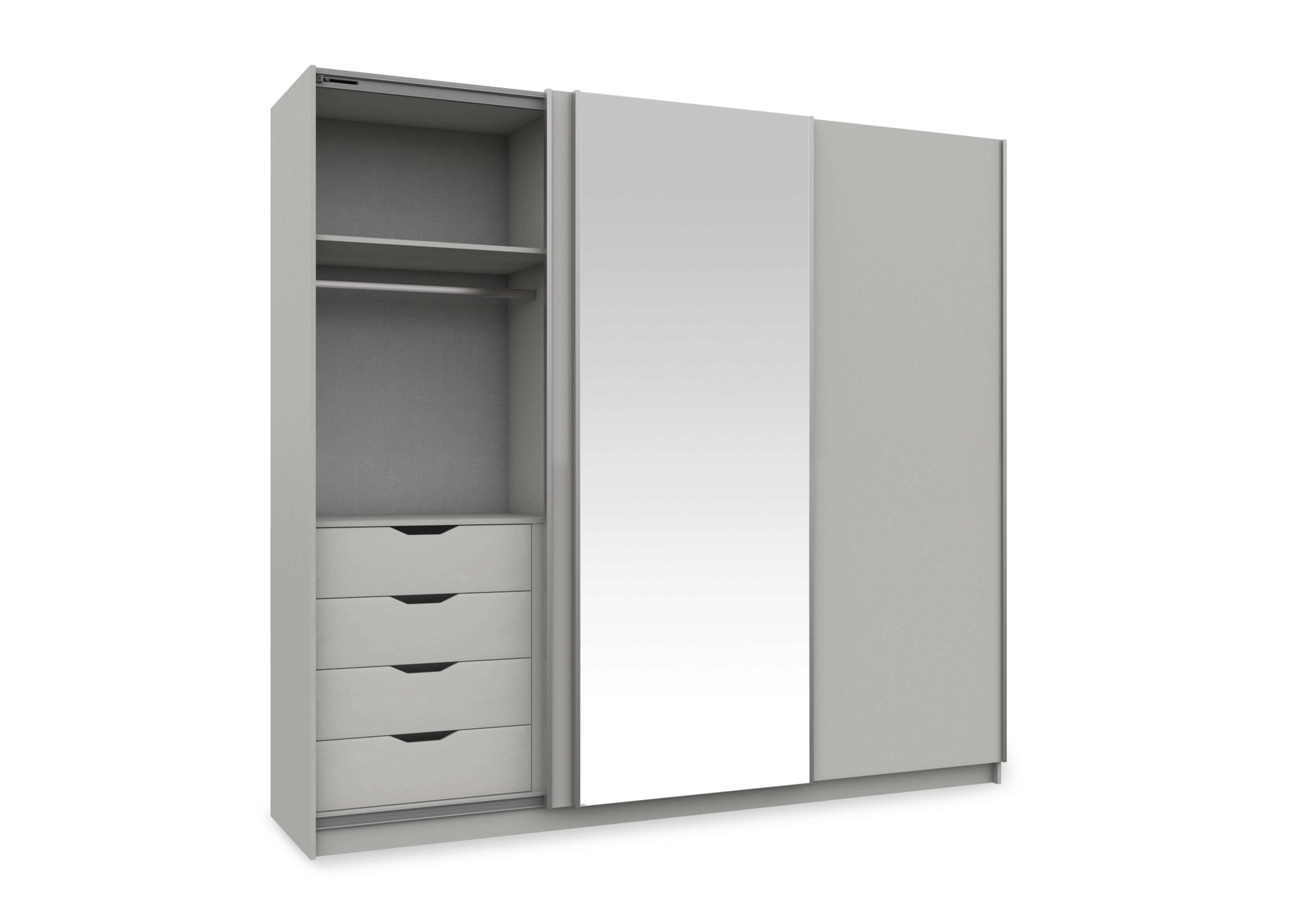 Castle 240cm 3 Door Sliding Wardrobe with Centre Mirror Door in Grey Gloss on Furniture Village