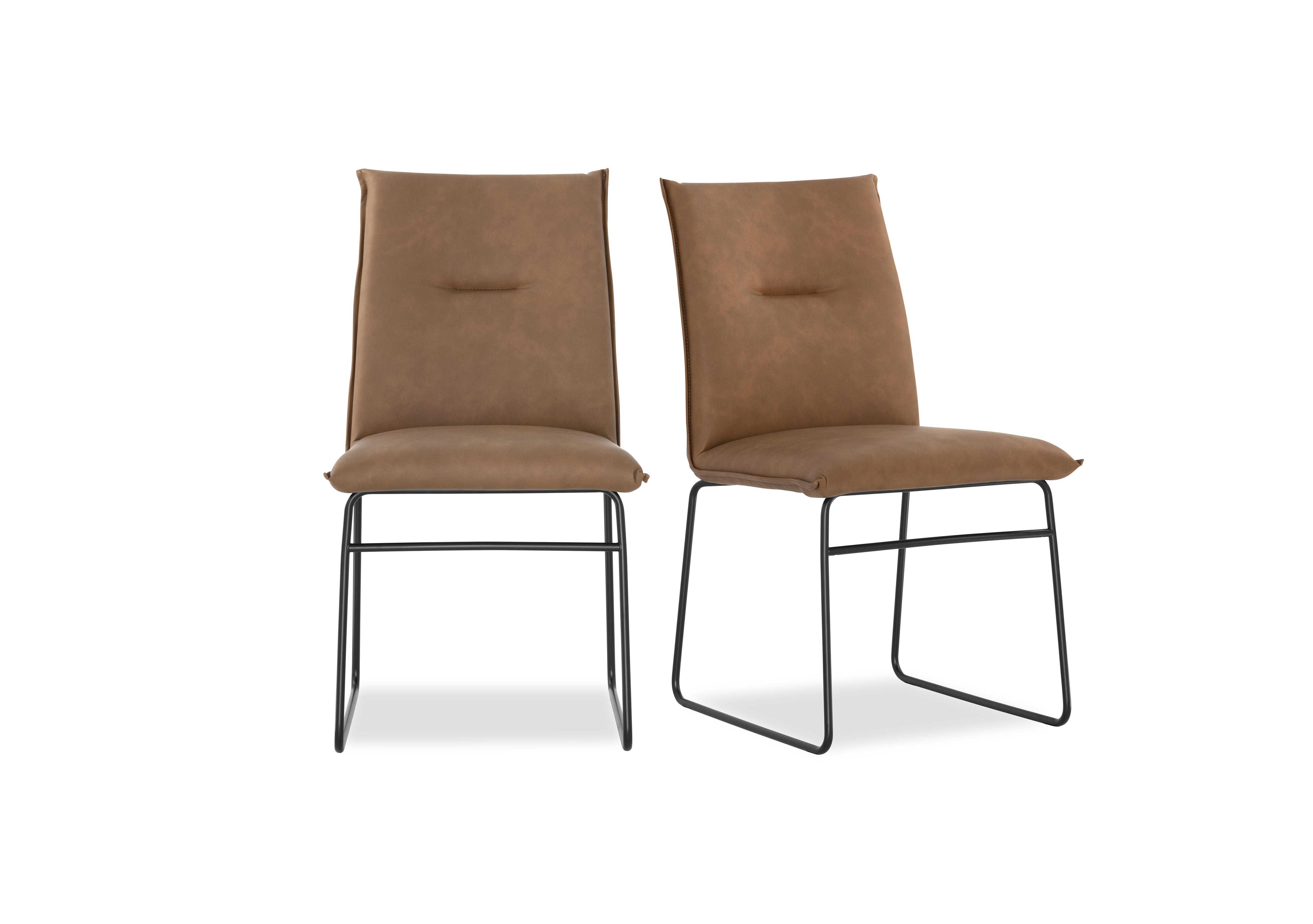 Maya Pair of Black Metal Leg Dining Chairs in S0b-Vintage Tobacco on Furniture Village