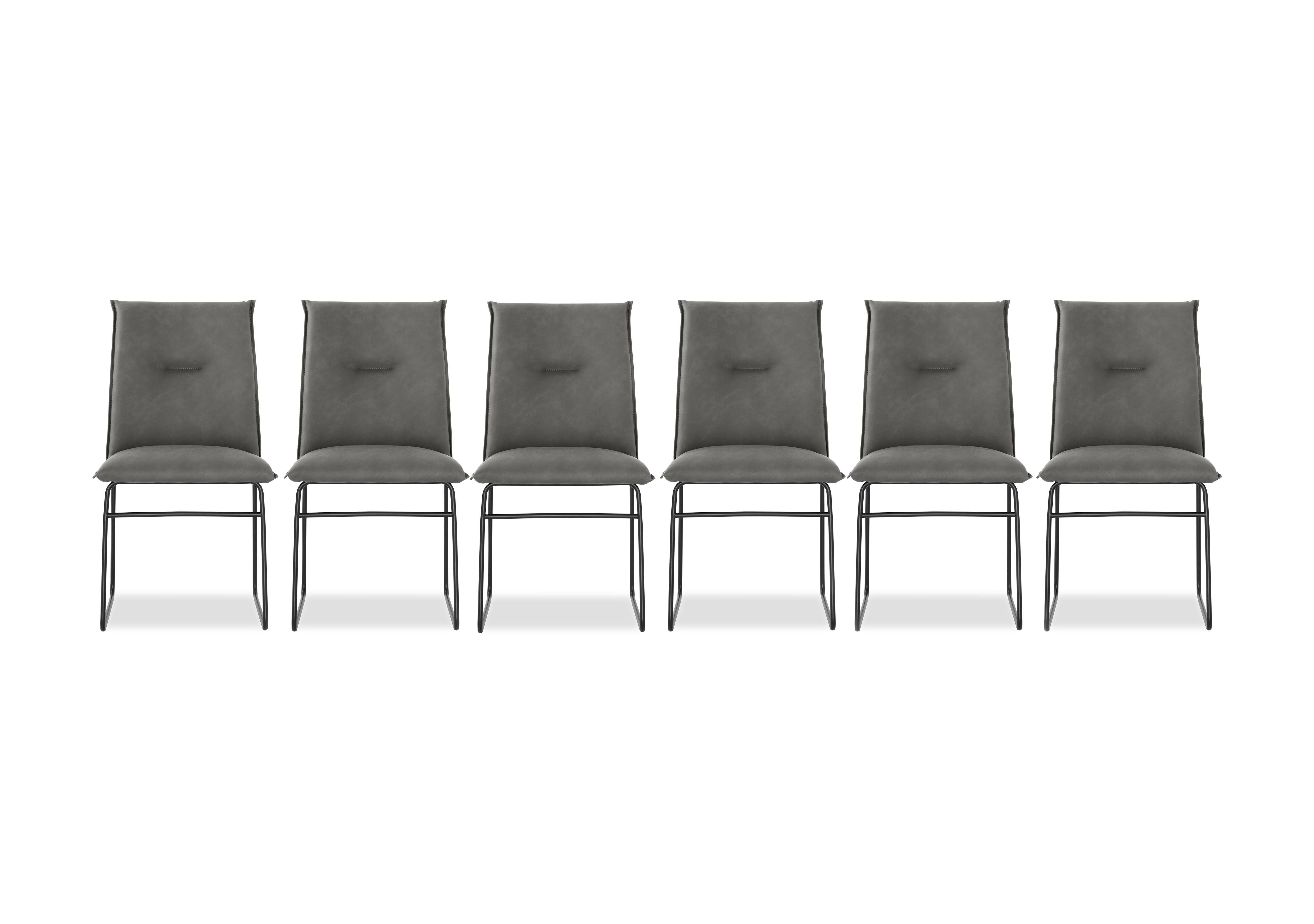 Maya Set of 6 Black Metal Leg Dining Chairs in S0w-Vintage Ash Grey on Furniture Village