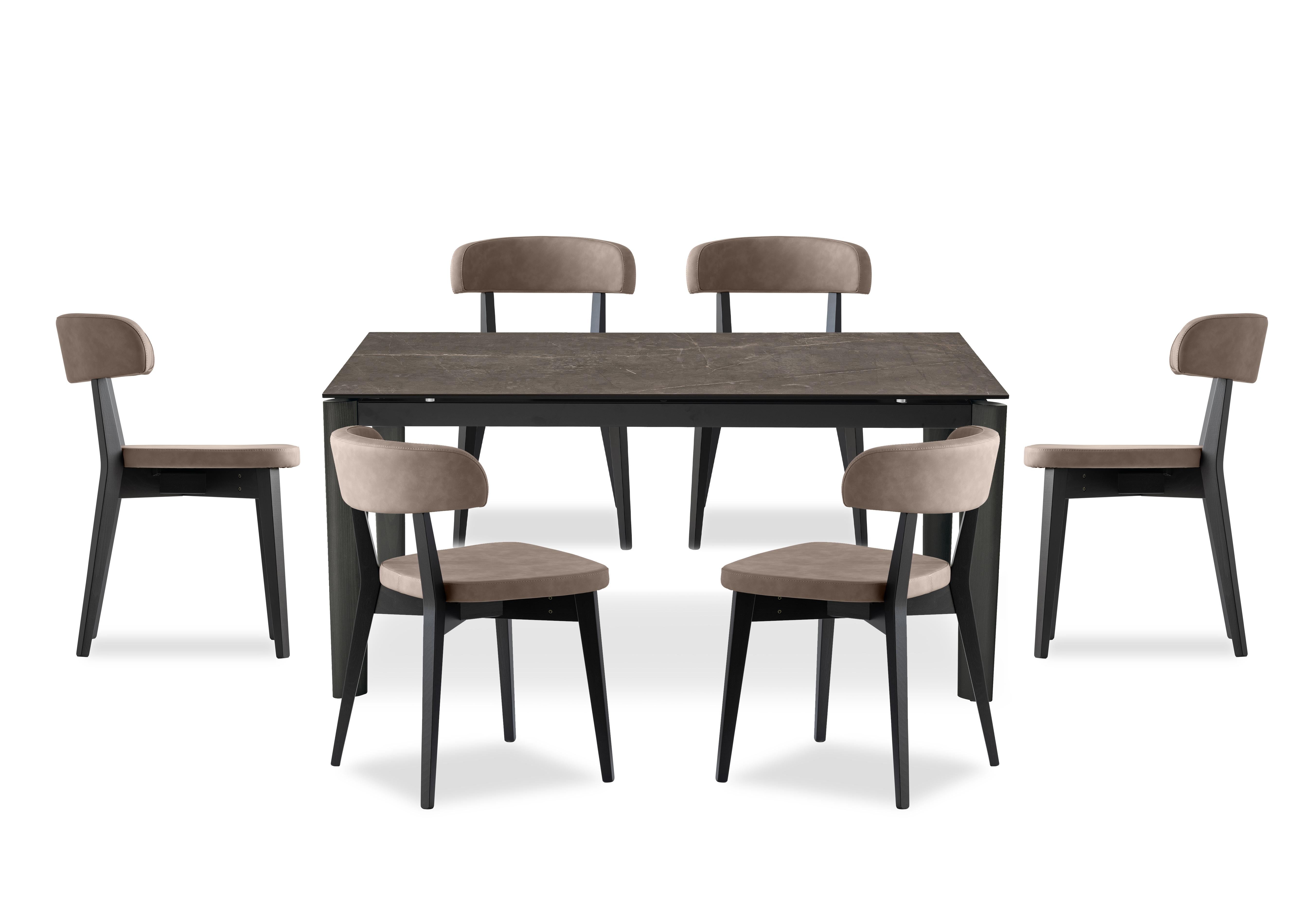 Rosa 130cm Small Extending Dining Table with Bronze Ceramic Top and Graphite Wooden Legs and 6 Siren Dining Chairs in S0a-Vintage Desert on Furniture Village