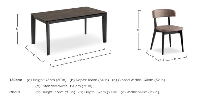 Rosa 130cm Small Extending Dining Table with Bronze Ceramic Top and Graphite Wooden Legs and 4 Siren Dining Chairs in  on Furniture Village