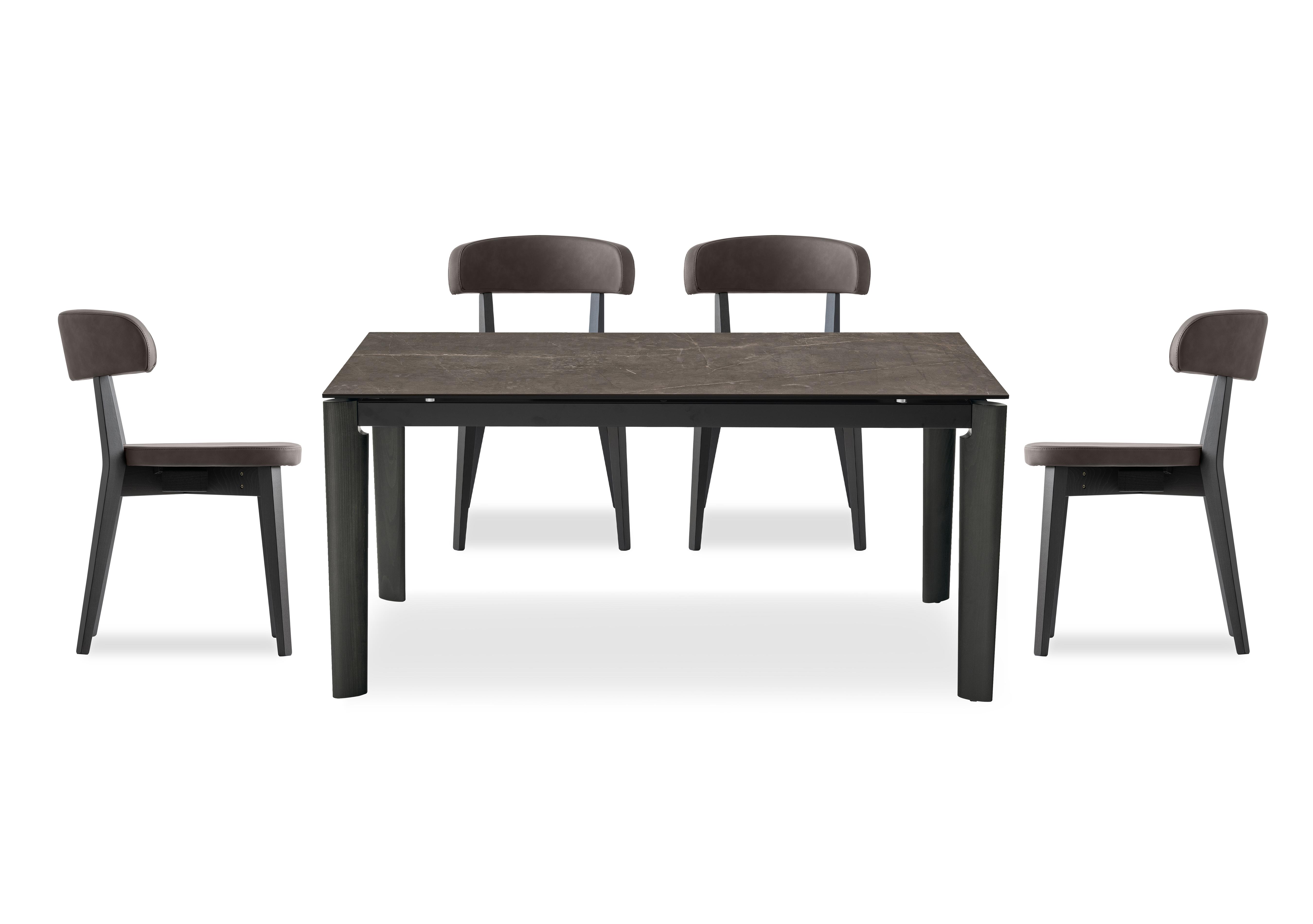 Rosa 130cm Small Extending Dining Table with Bronze Ceramic Top and Graphite Wooden Legs and 4 Siren Dining Chairs in S0c-Vintage Ebony on Furniture Village