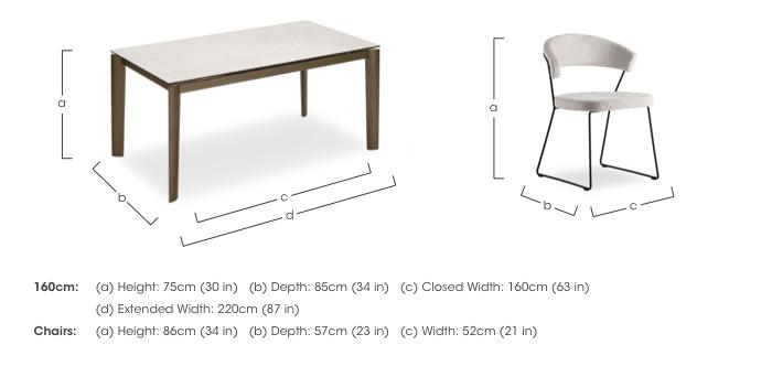 Rosa 160cm Medium Extending Dining Table with Salt White Ceramic Top and Black Metal Legs and 4 New York Dining Chairs in  on Furniture Village