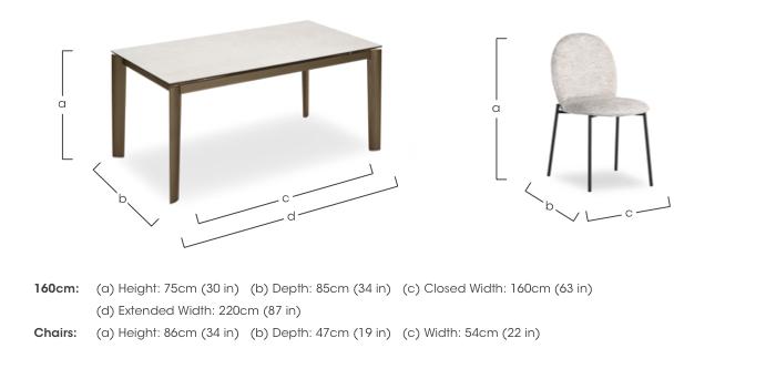 Rosa 160cm Medium Extending Dining Table with Salt White Ceramic Top and Black Metal Legs and 4 Riley Dining Chairs in  on Furniture Village