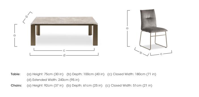 Viola 180cm Large Extending Dining Table with Arenaria Ceramic Top and Lava Metal Legs and 6 Maya Dining Chairs in  on Furniture Village