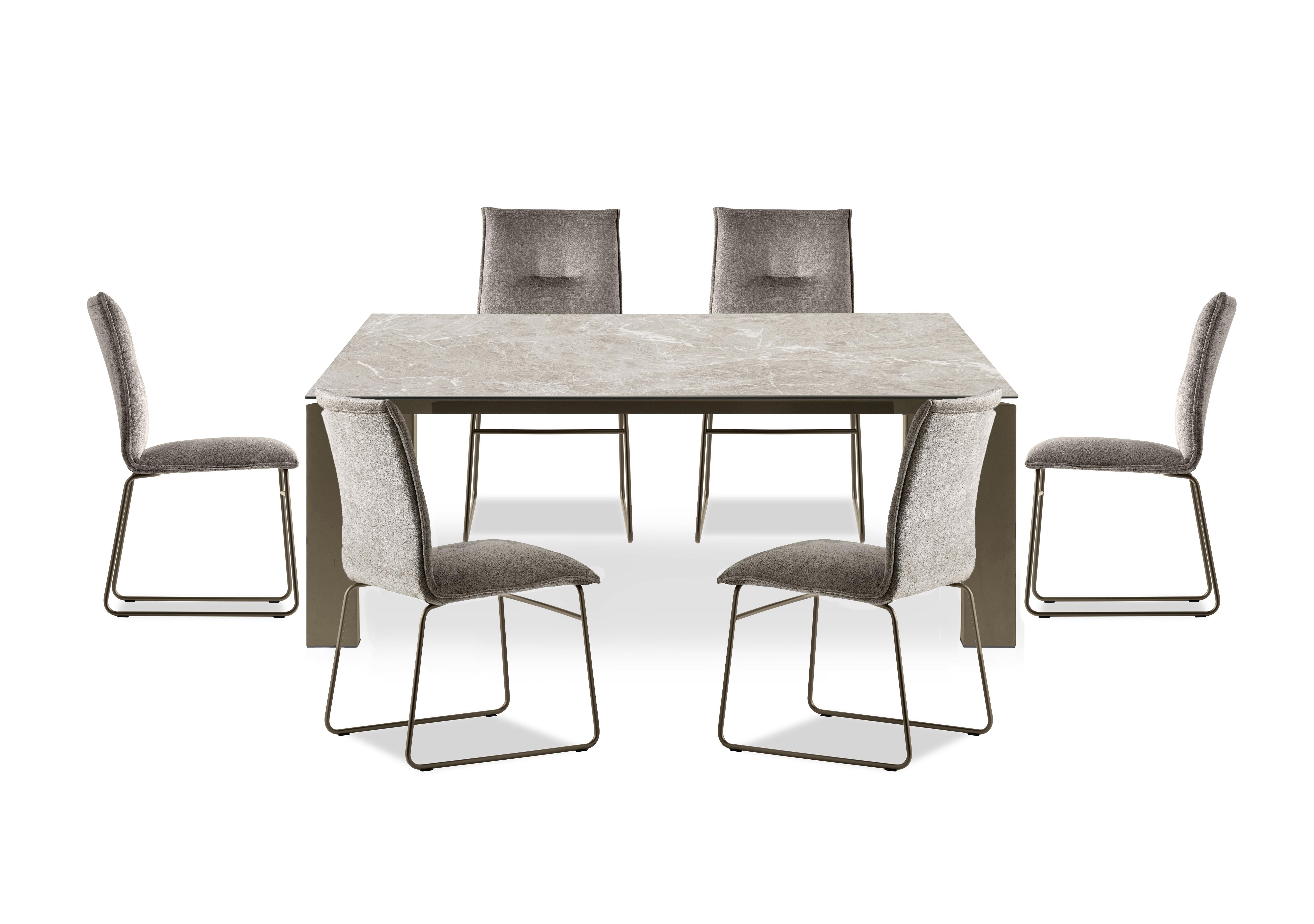 Viola 180cm Large Extending Dining Table with Arenaria Ceramic Top and Lava Metal Legs and 6 Maya Dining Chairs in Syu -Enil Taupe on Furniture Village