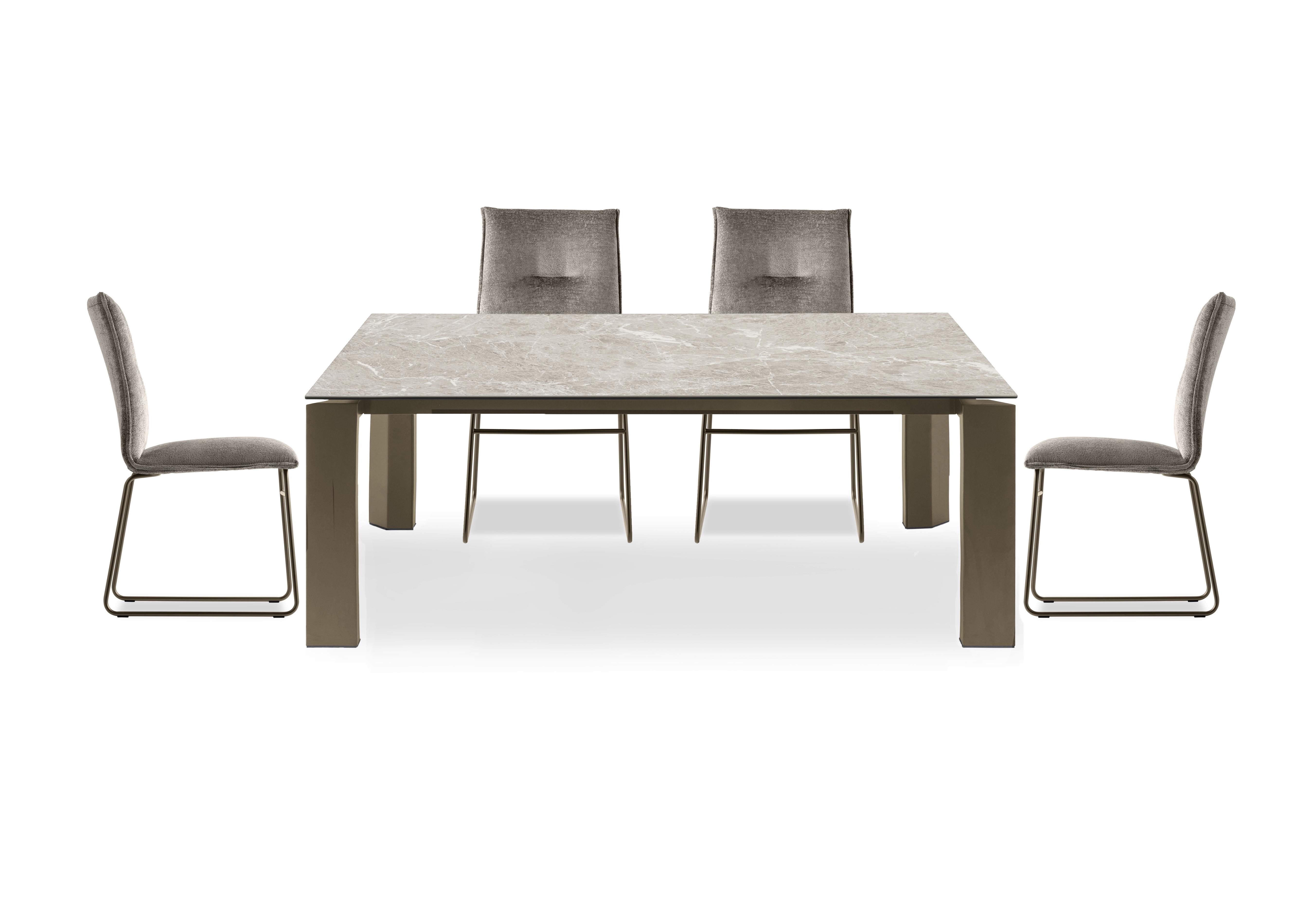 Viola 180cm Large Extending Dining Table with Arenaria Ceramic Top and Lava Metal Legs and 4 Maya Dining Chairs in Syu -Enil Taupe on Furniture Village