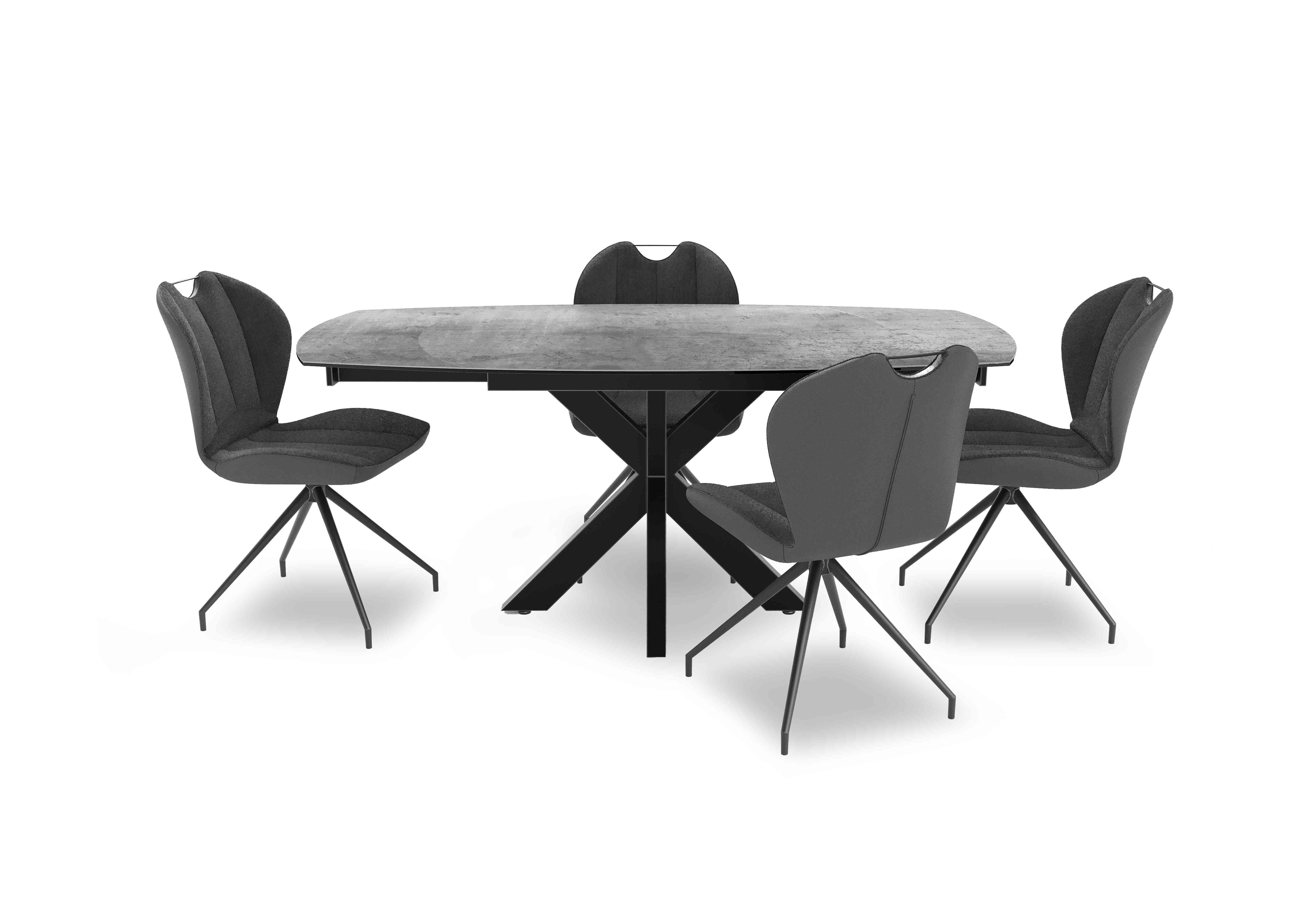 Raul 160cm Silver Swivel Extending Dining Table and 4 Swivel Dining Chairs in Anthracite on Furniture Village