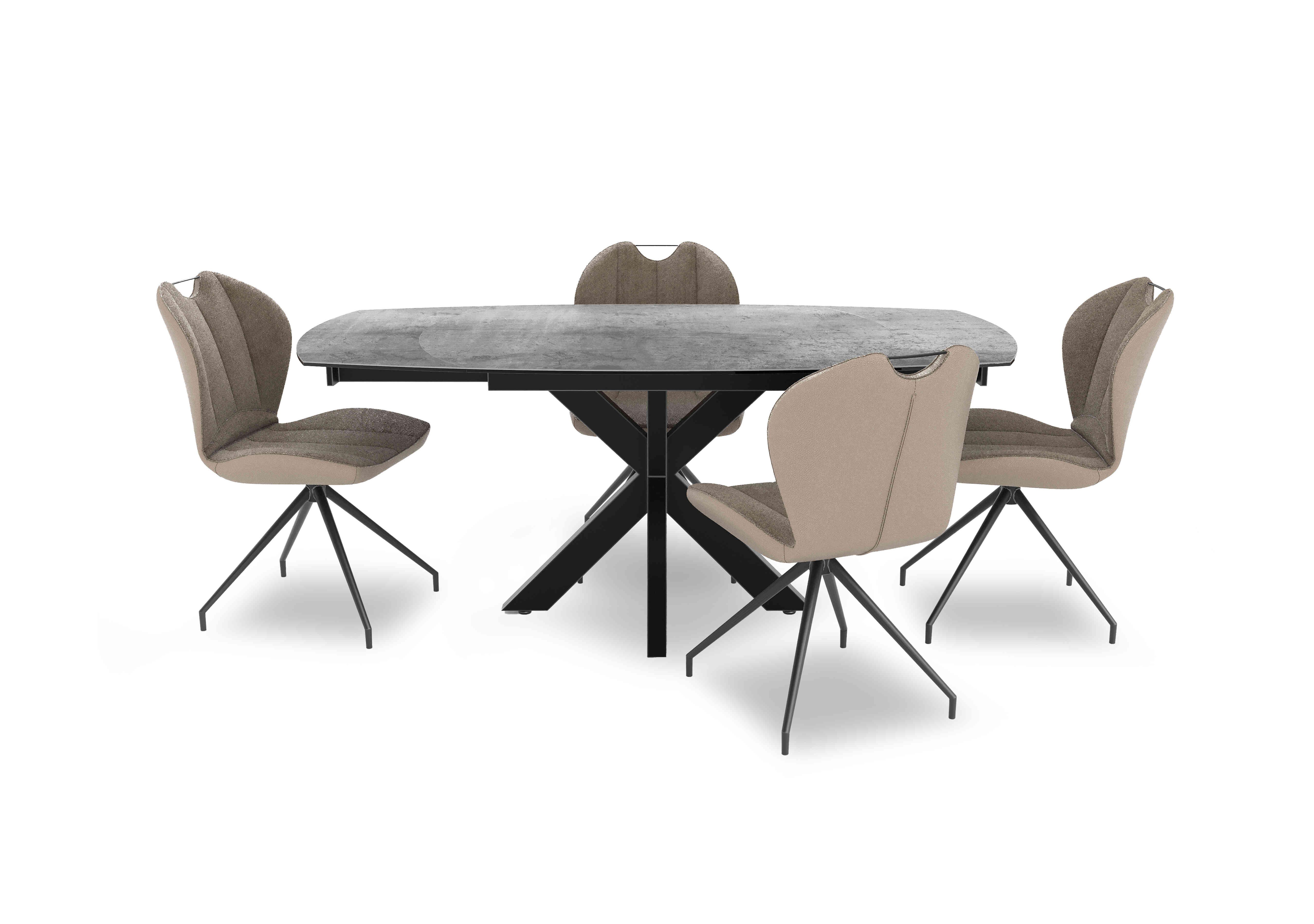 Raul 160cm Silver Swivel Extending Dining Table and 4 Swivel Dining Chairs in Pebble on Furniture Village