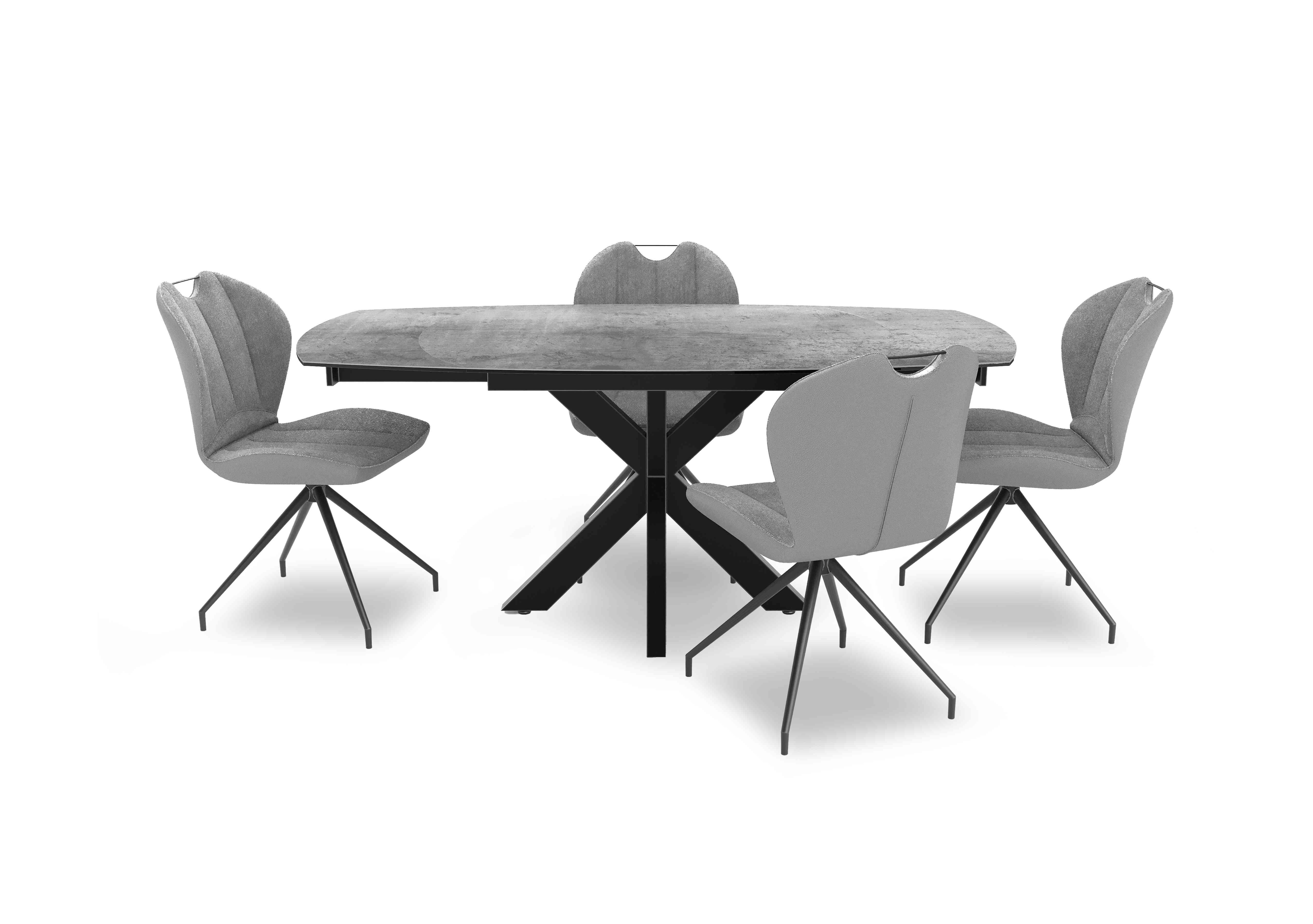 Raul 160cm Silver Swivel Extending Dining Table and 4 Swivel Dining Chairs in Stone on Furniture Village