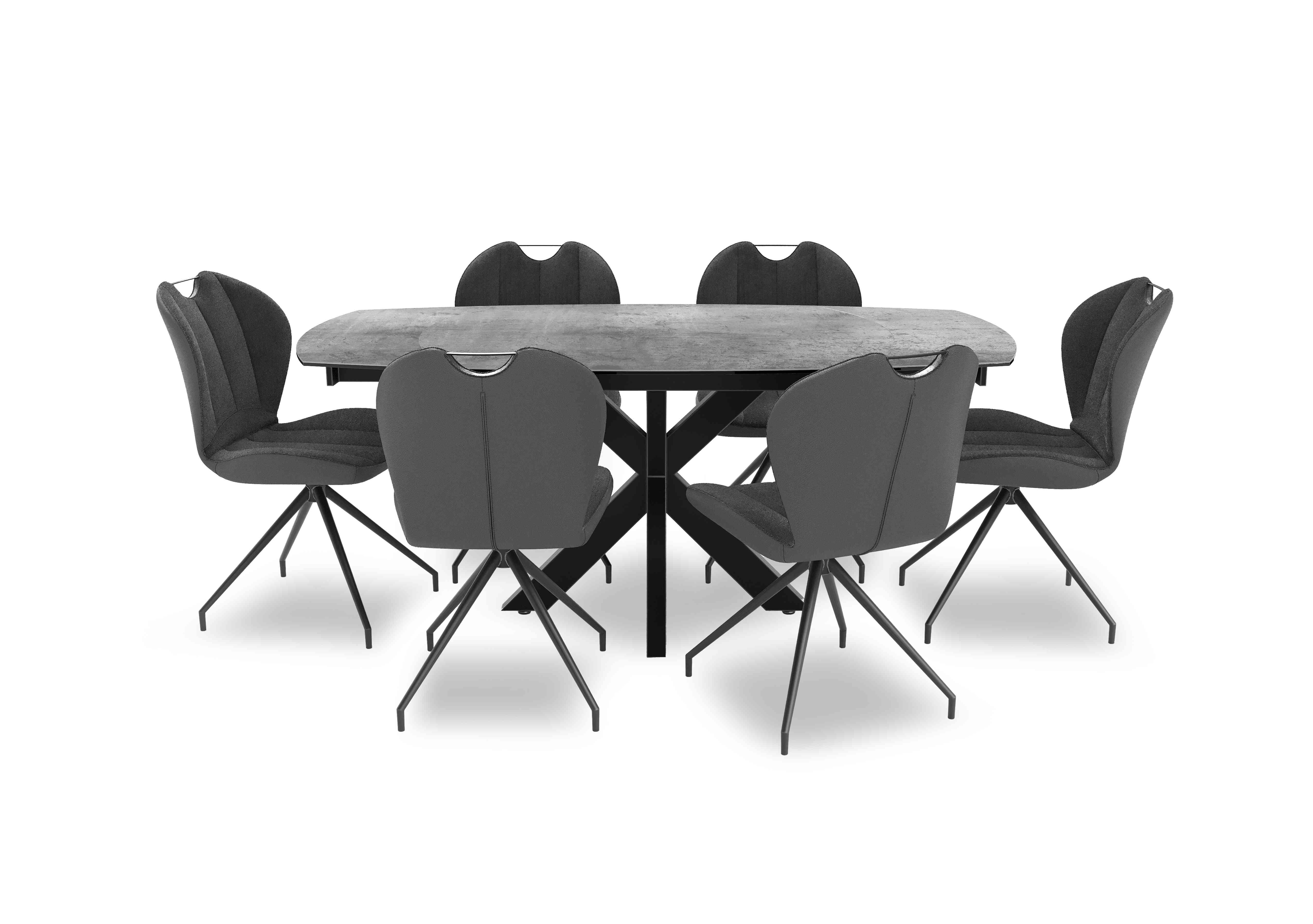 Raul 160cm Swivel Silver Extending Dining Table and 6 Swivel Dining Chairs in Anthracite on Furniture Village