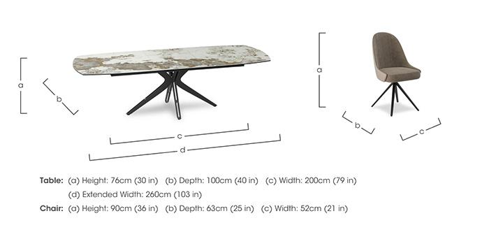 Jose Large Calcatta Marble Pop-up Extending Dining Table with 4 Swivel Dining Chairs in  on Furniture Village
