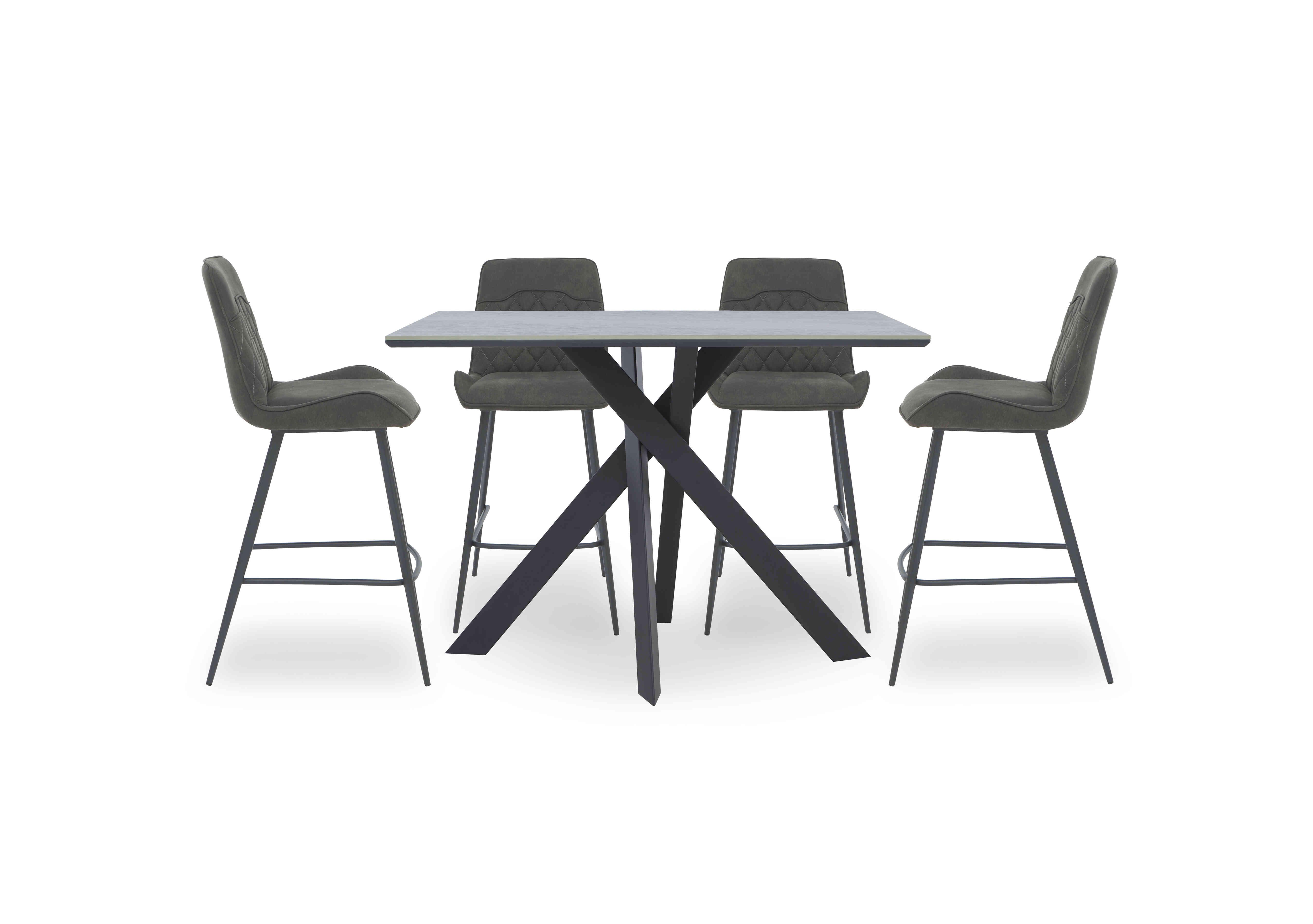 Warrior Grey Bar Table and 4 Standard Bar Stools in Grey/Grey on Furniture Village